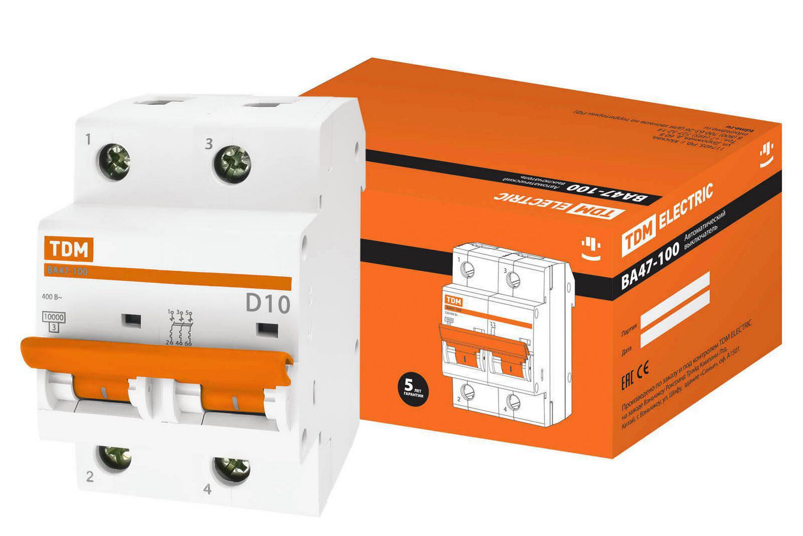 Изображение товара VA47-10 2P автоматический выключатель 10 А 10 кА D10 TDM ELECTRIC