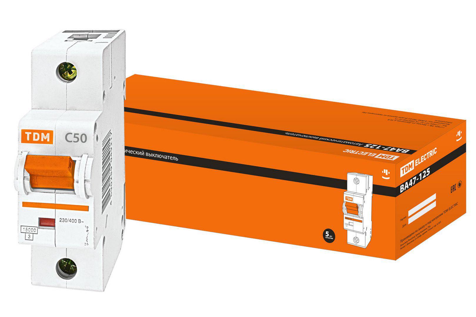 Изображение товара VA47-125 1P C50A 50A автоматический выключатель TDM ELECTRIC