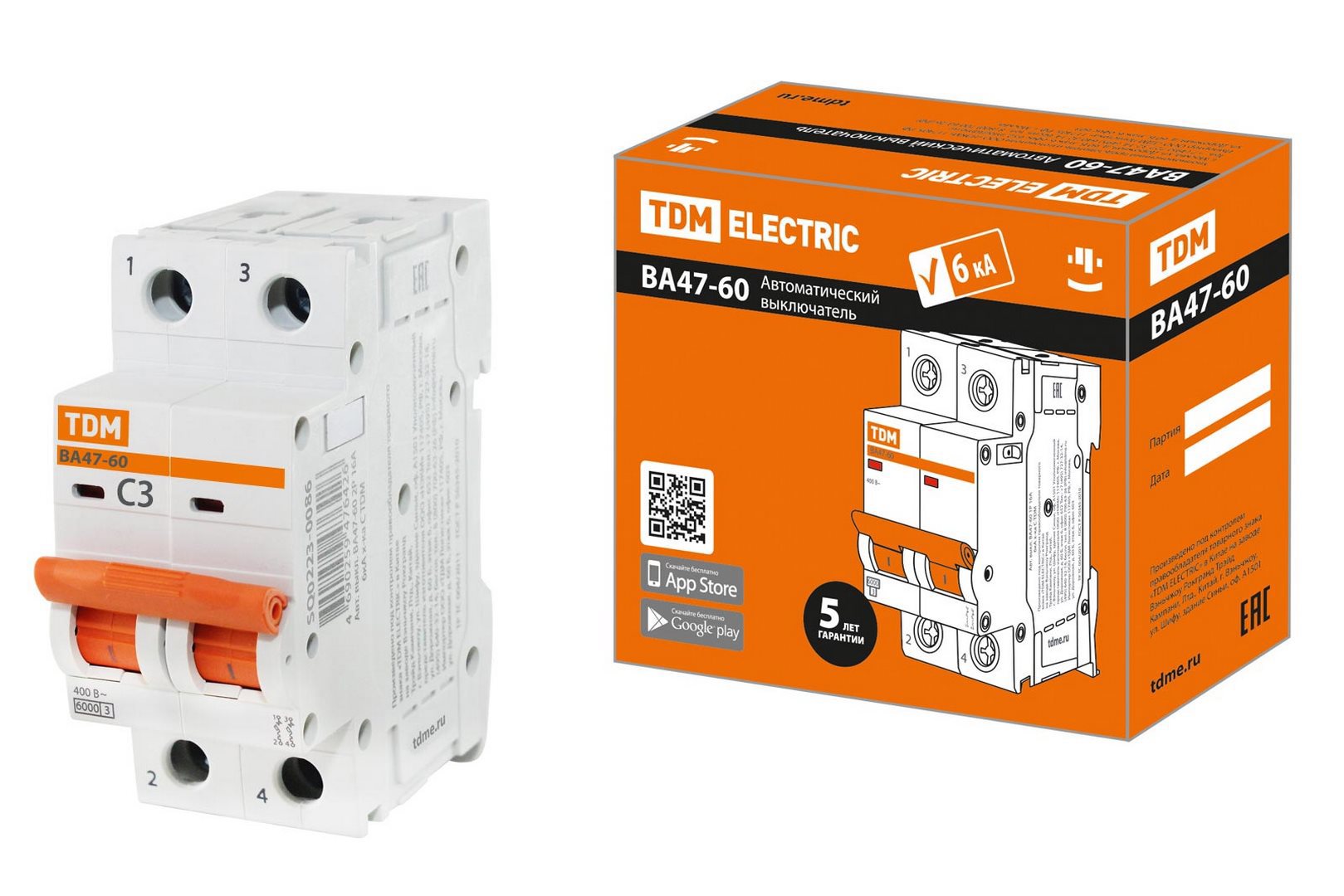 Изображение товара Автоматический выключатель TDM ELECTRIC ВА47-60 2P 3A 6kA защита цепей Изображение товара Автоматический выключатель TDM ELECTRIC ВА47-60 2P 3A 6kA защита цепей