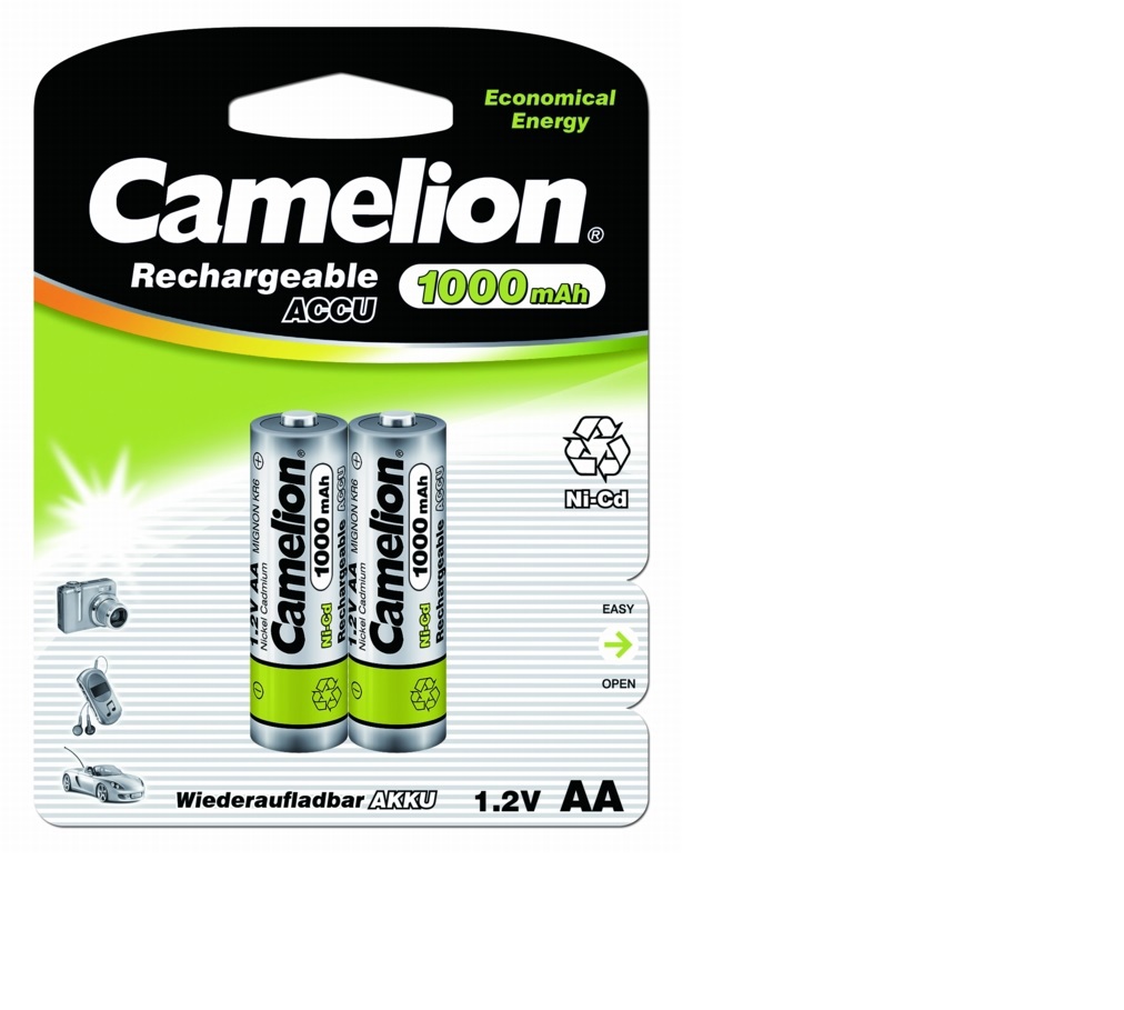Изображение товара Аккумуляторная батарейка Camelion Rechargeable AA (HR6) Ni-Cd 1000 мАч 2 шт.