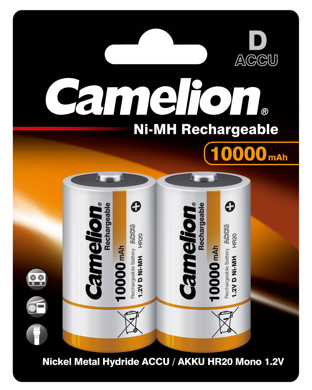 Изображение товара Аккумулятор Camelion Rechargeable Ni-Mh HR20 D 10000 мАч 1.2В 2 шт.