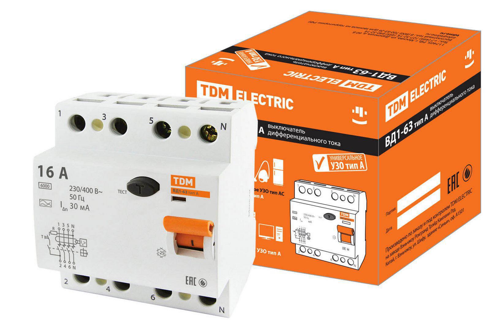 Изображение товара УЗО TDM ELECTRIC SQ0203-0083 16 А 400 В 4 модуля