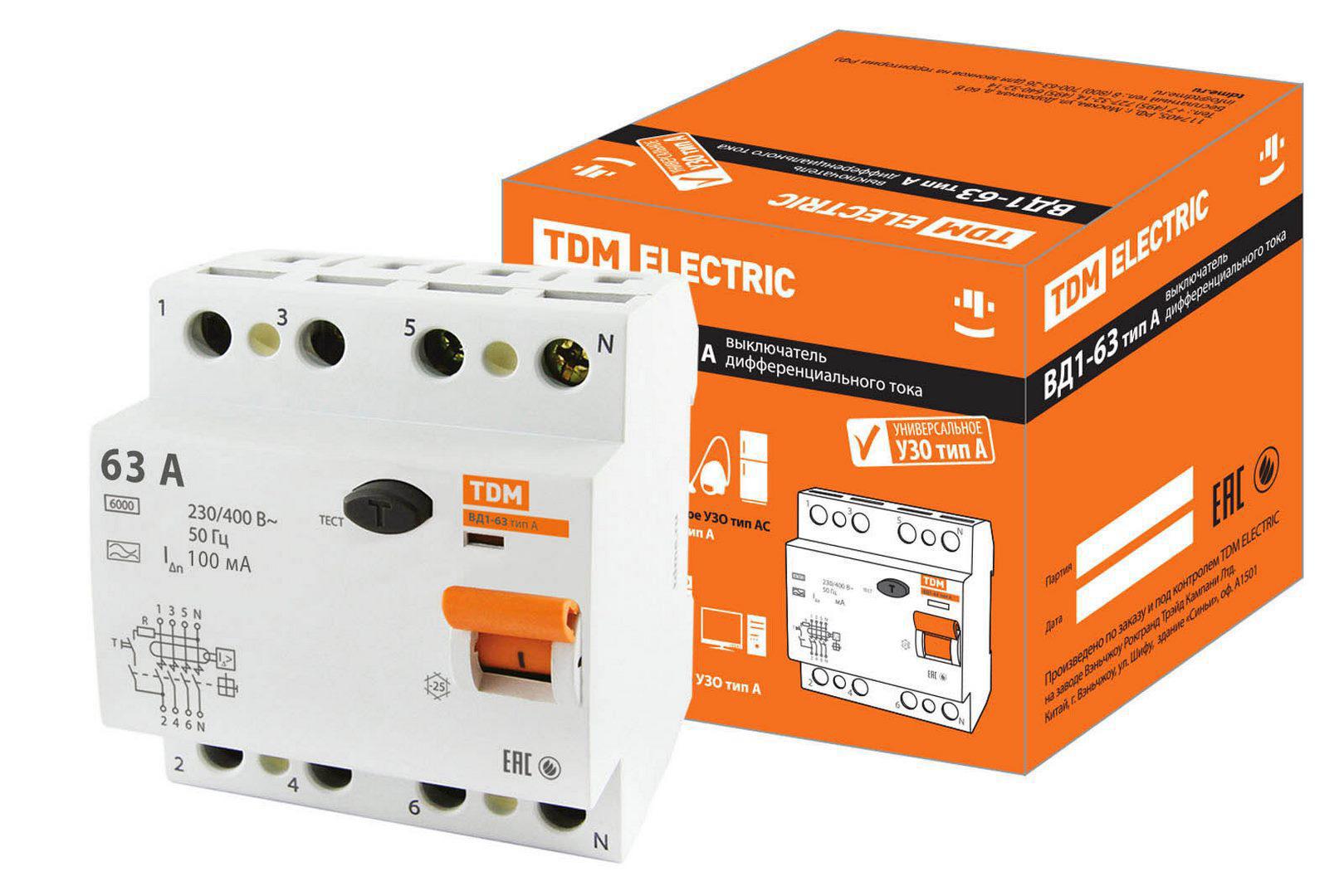 Изображение товара УЗО TDM Electric SQ0203-0091 63 А 400 В 4 модуля Изображение товара УЗО TDM Electric SQ0203-0091 63 А 400 В 4 модуля