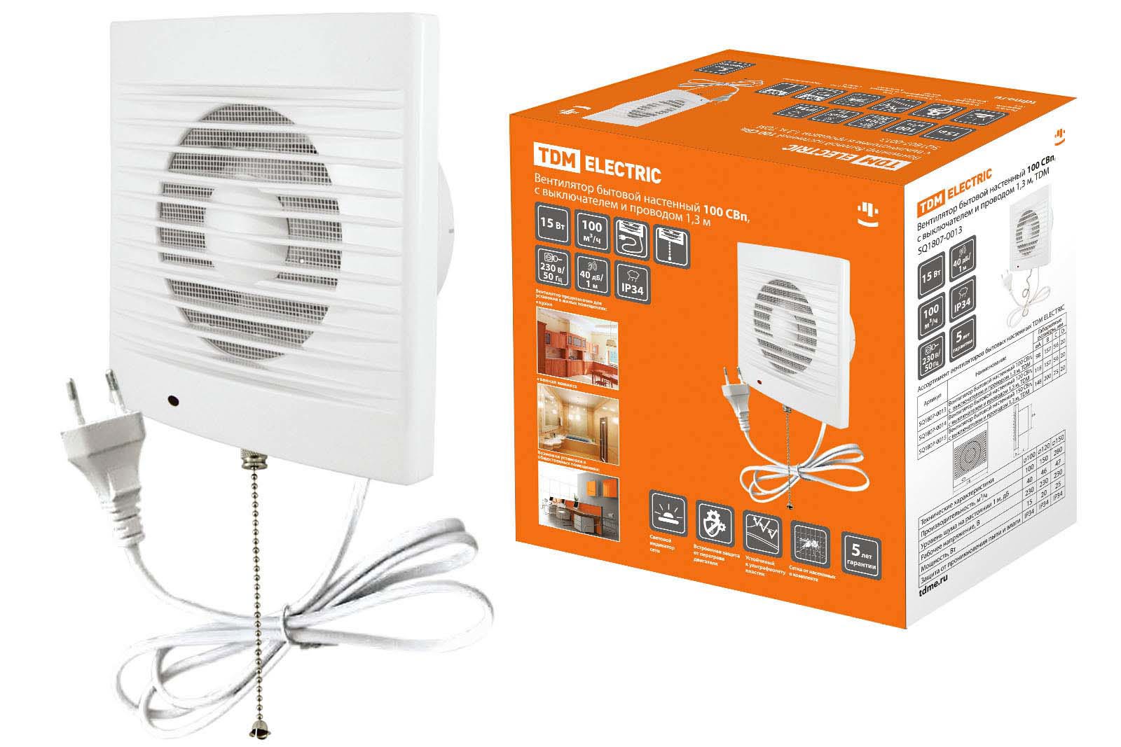 Изображение товара Вентилятор настенный вытяжной Tdm electric SQ1807-0013 D100 мм 40 дБ 100 м³/ч цвет белый