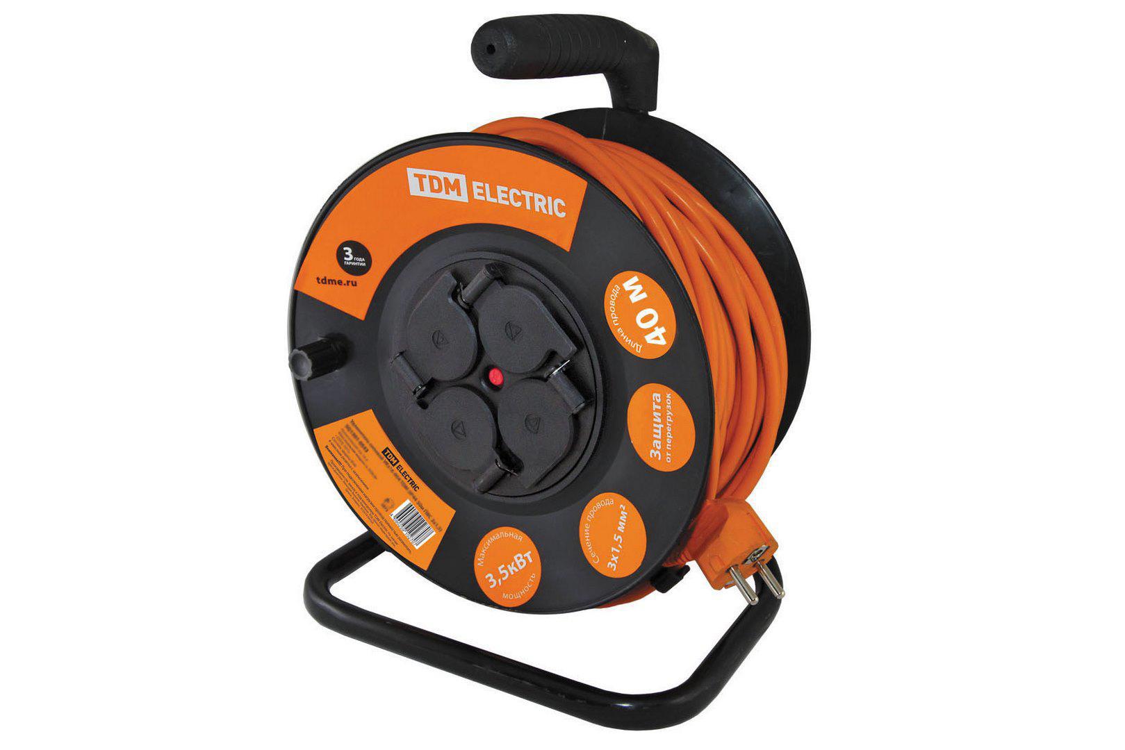 Изображение товара Удлинитель на катушке Tdm electric SQ1301-0542 4 розетки, 40 м Изображение товара Удлинитель на катушке Tdm electric SQ1301-0542 4 розетки, 40 м