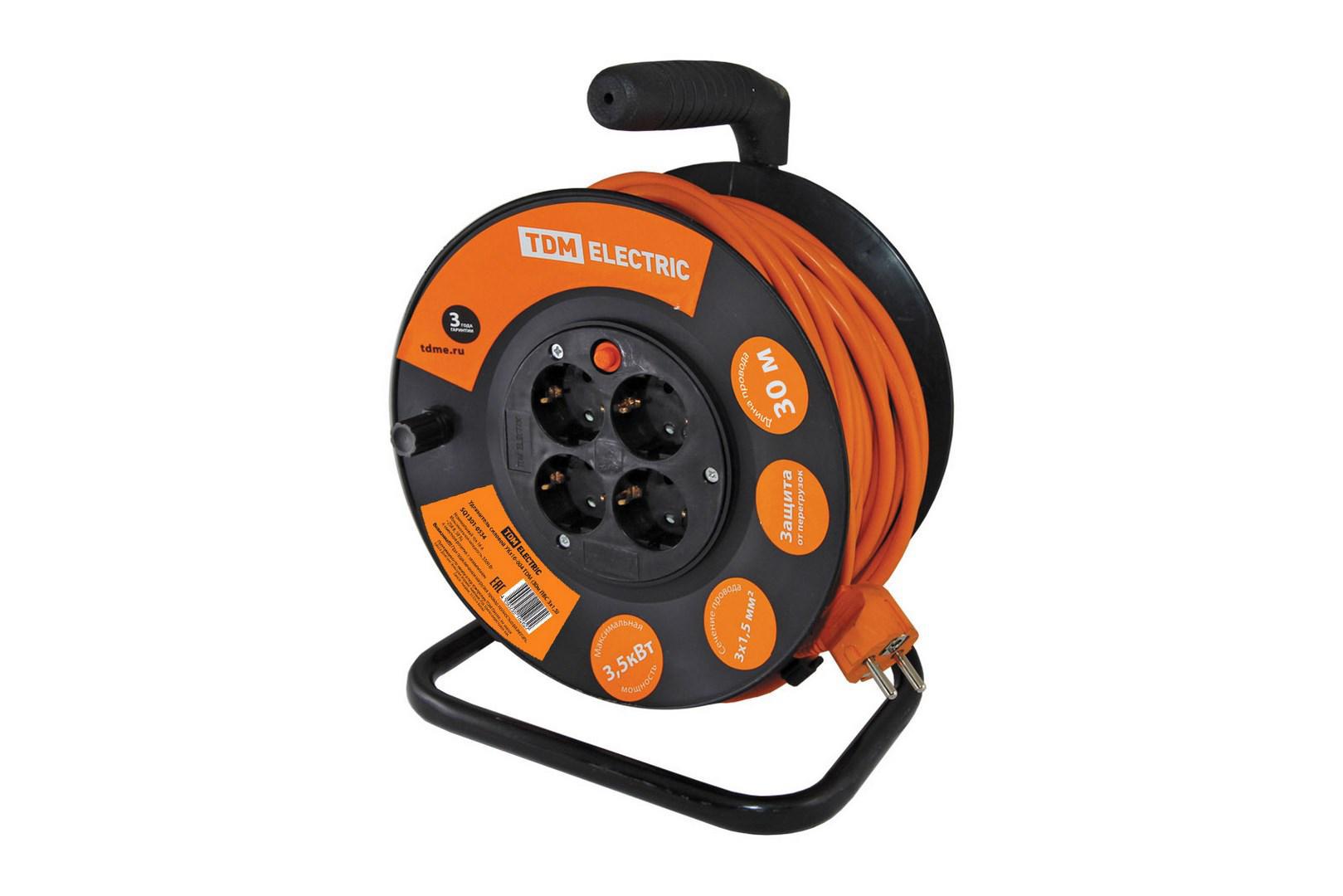 Изображение товара Удлинитель на катушке садовый TDM Electric SQ1301-0534 4 розетки с заземлением 3x1.5 мм 30 м цвет оранжевый/черный