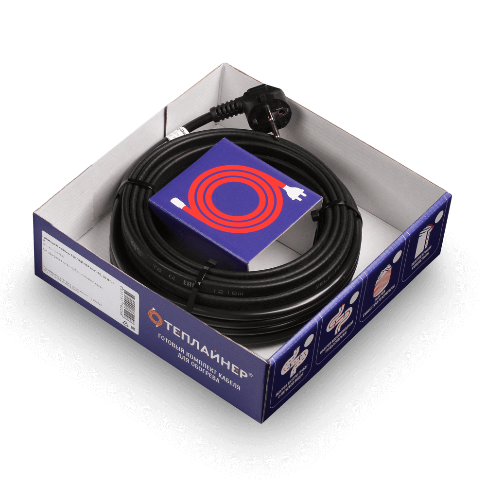 Изображение товара Греющий кабель Теплайнер Roof КСК 600 Вт 20 м для кровли водостоков