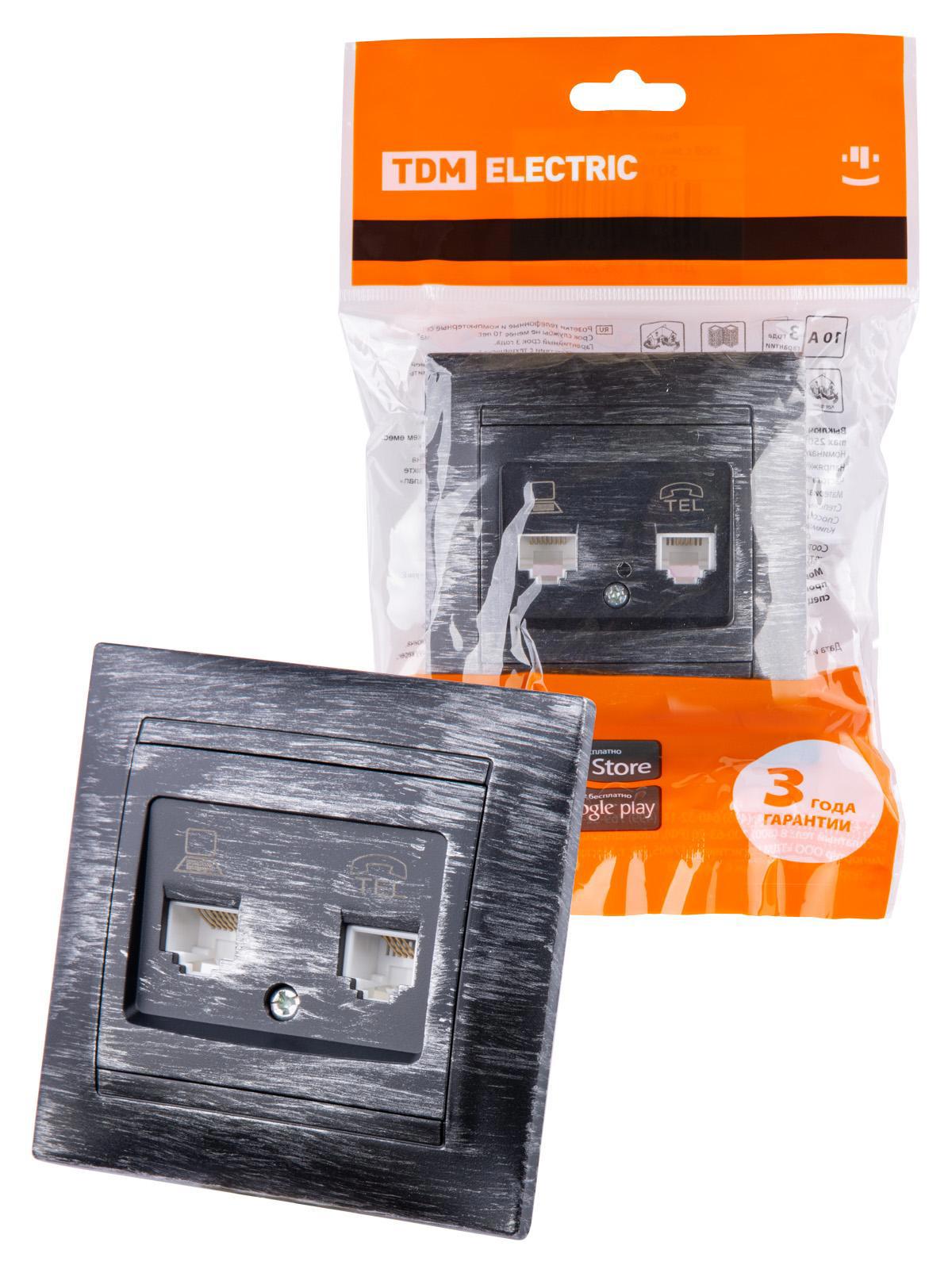 Изображение товара Розетка для телефона/компьютера Tdm electric Лама SQ1815-0660 RJ11/RJ45 цвет старинное серебро