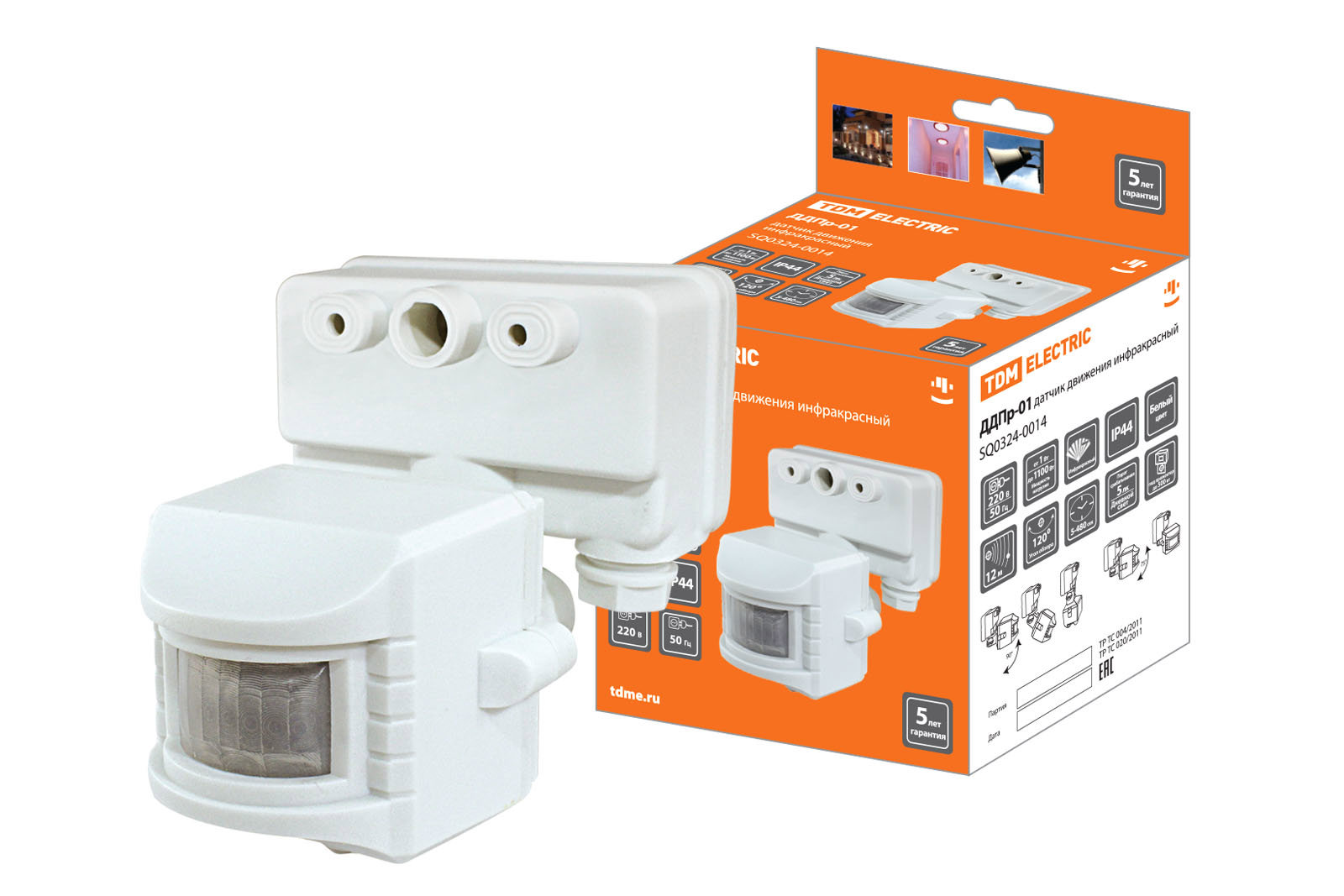 Изображение товара Датчик движения SQ0324-0014 IP44 230 В 120° 1100 Вт белый TDM ELECTRIC