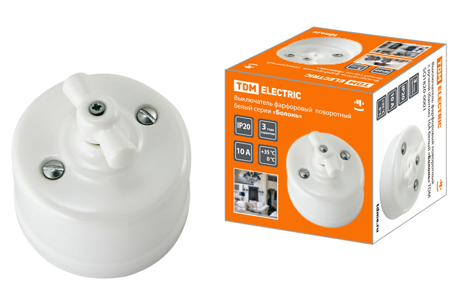 Изображение товара Выключатель накладной Tdm electric Болонь поворотный с ручкой 1 клавиша цвет белый