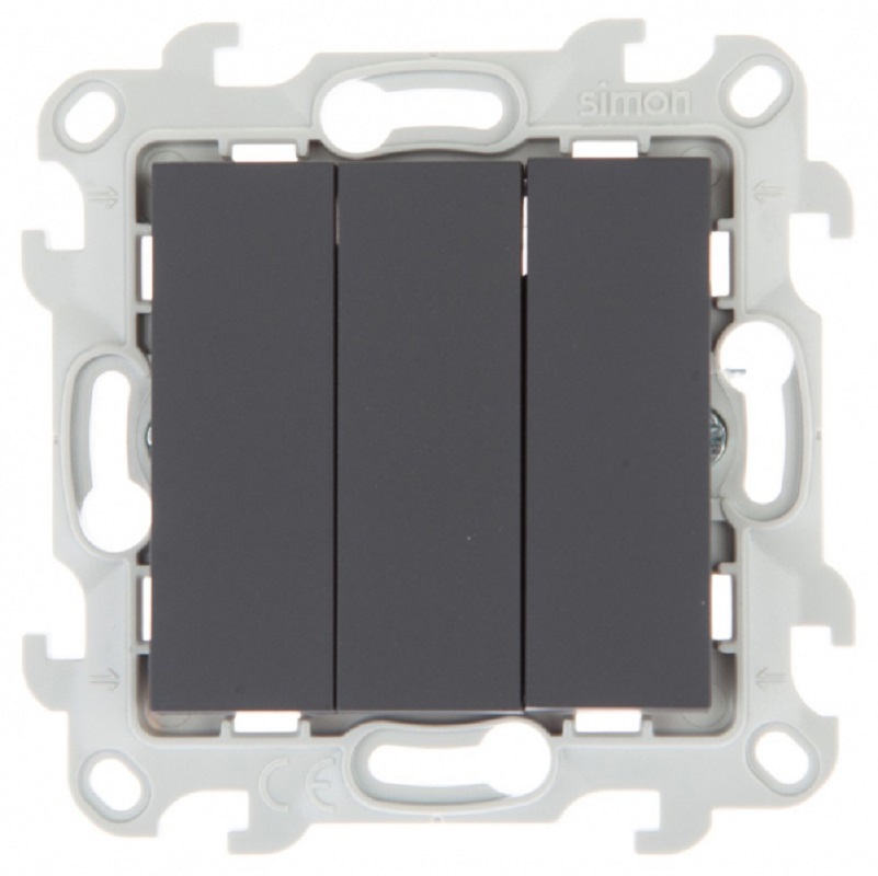 Изображение товара Simon 24 графит трёхклавишный выключатель 3 клавиши встроенный 76x76x38 мм