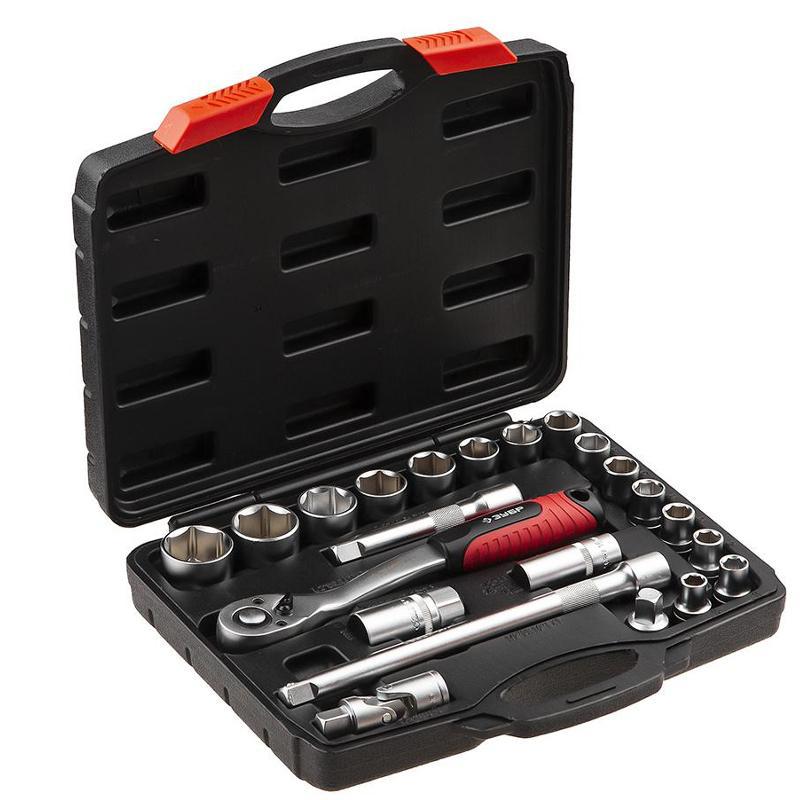 Изображение товара Набор торцевых головок с ключом ЗУБР 27632-H22 22 шт. 1/2 дюйма для ремонта автомобилей