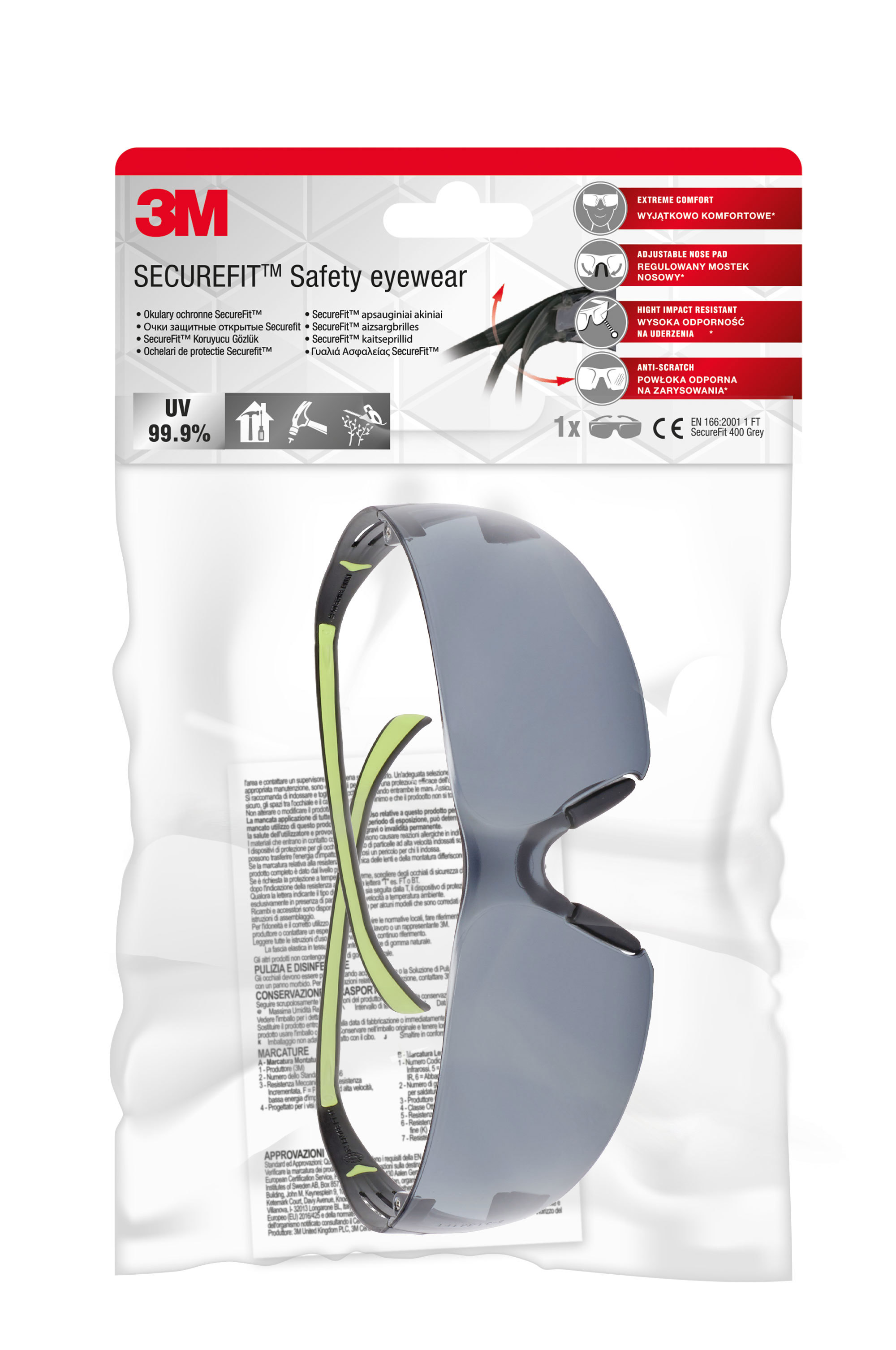 Изображение товара Очки защитные открытые 3M SecureFit SF402AF-EU серые с защитой от запотевания и царапин