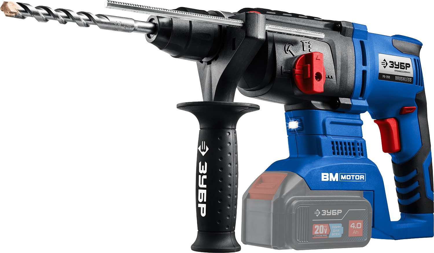 Изображение товара Перфоратор аккумуляторный бесщеточный Зубр PB-260 20В 3Дж с подсветкой
