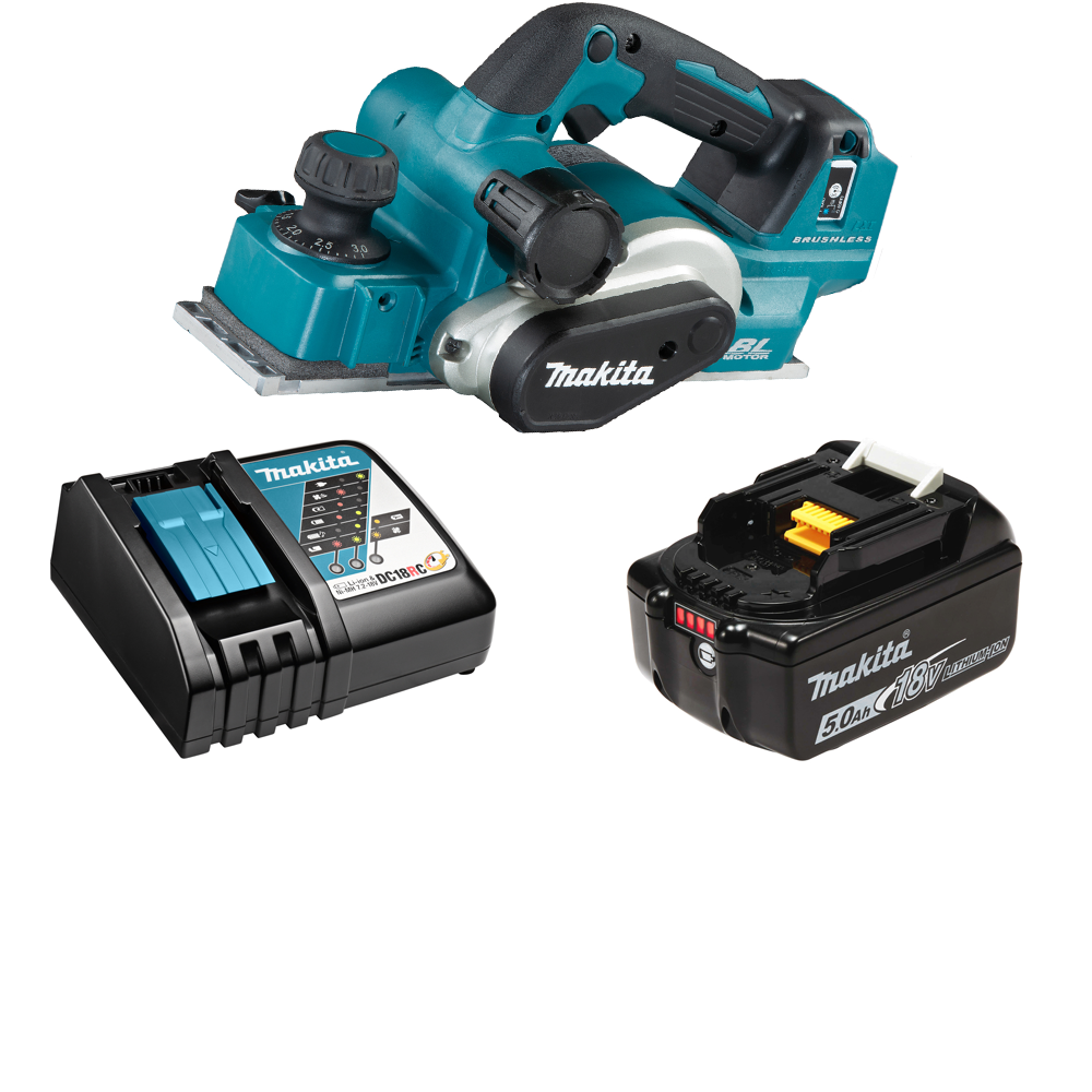 Изображение товара Рубанок аккумуляторный бесщеточный Makita DKP181RT, 18 В Li-Ion 1x5 Ач, 82 мм