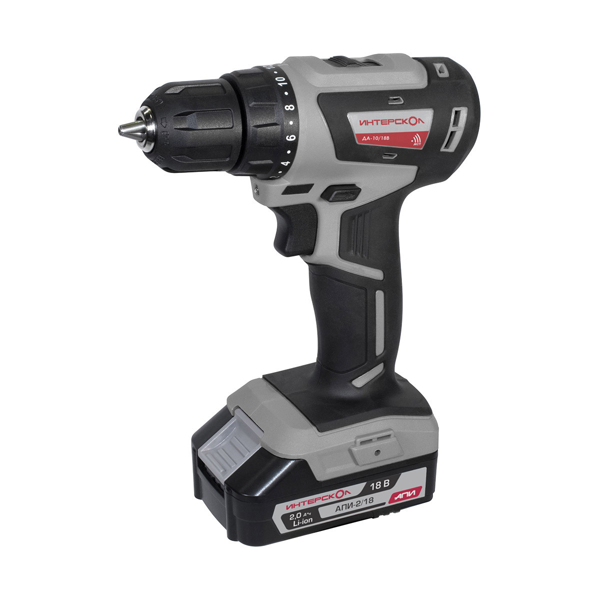 Изображение товара Дрель-шуруповерт аккумуляторная бесщеточная Интерскол ДА-10/18В, 18 В Li-Ion 2x2 Ач