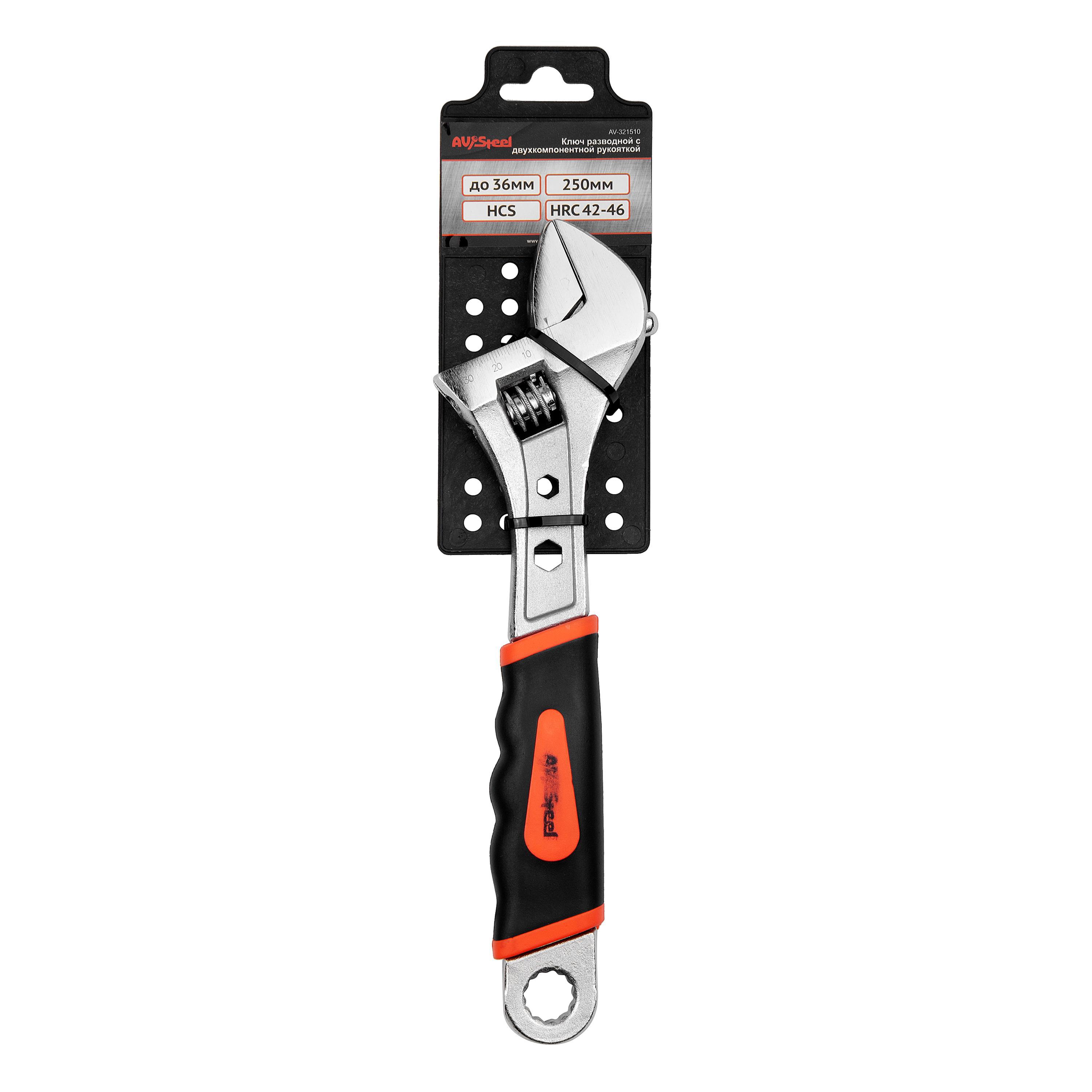Изображение товара Разводной ключ AV Steel AV-321510 36 мм 250 мм хром никелированное покрытие