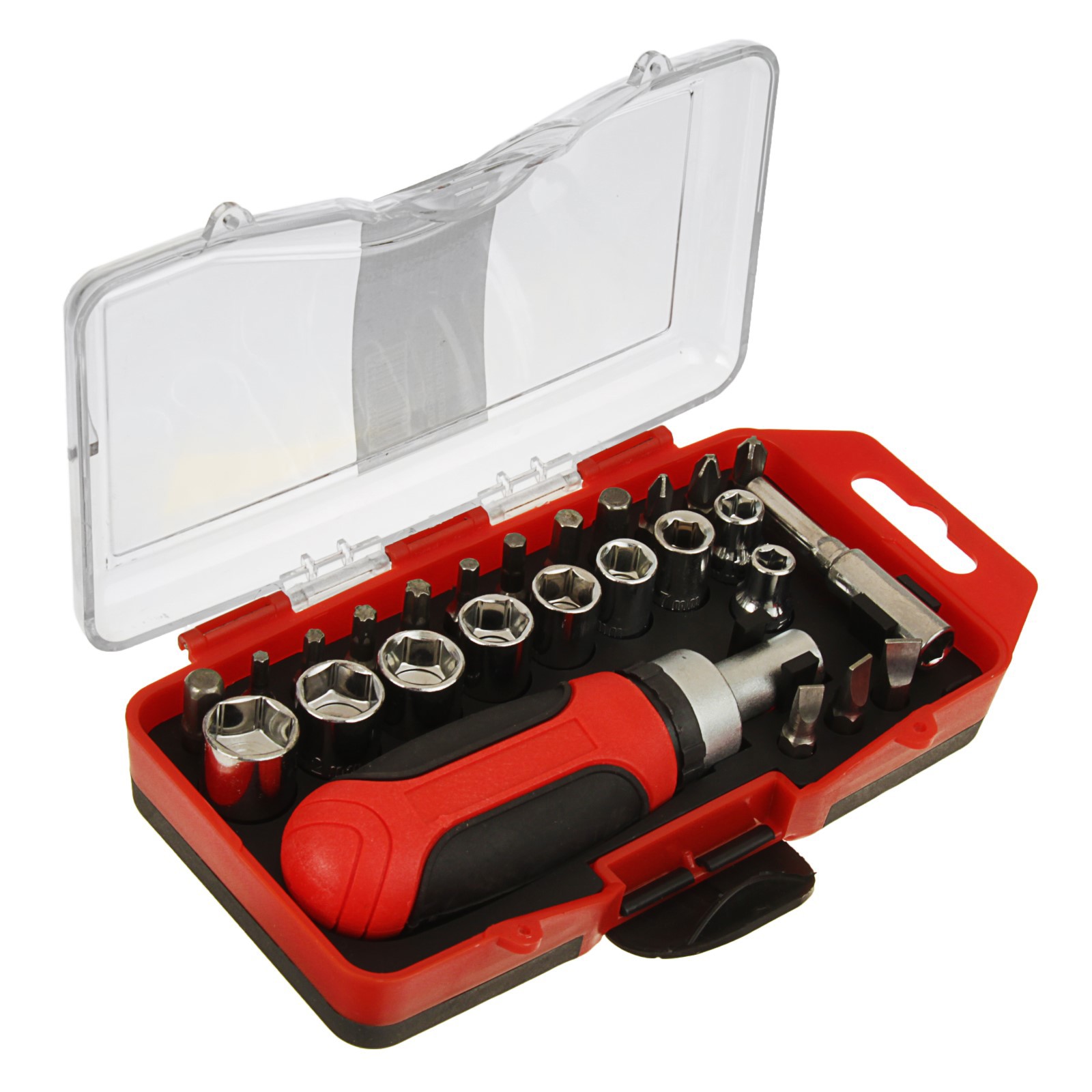 Изображение товара Отвертка с набором бит и головок Тундра 1720444, реверсивная, 26 шт, кейс