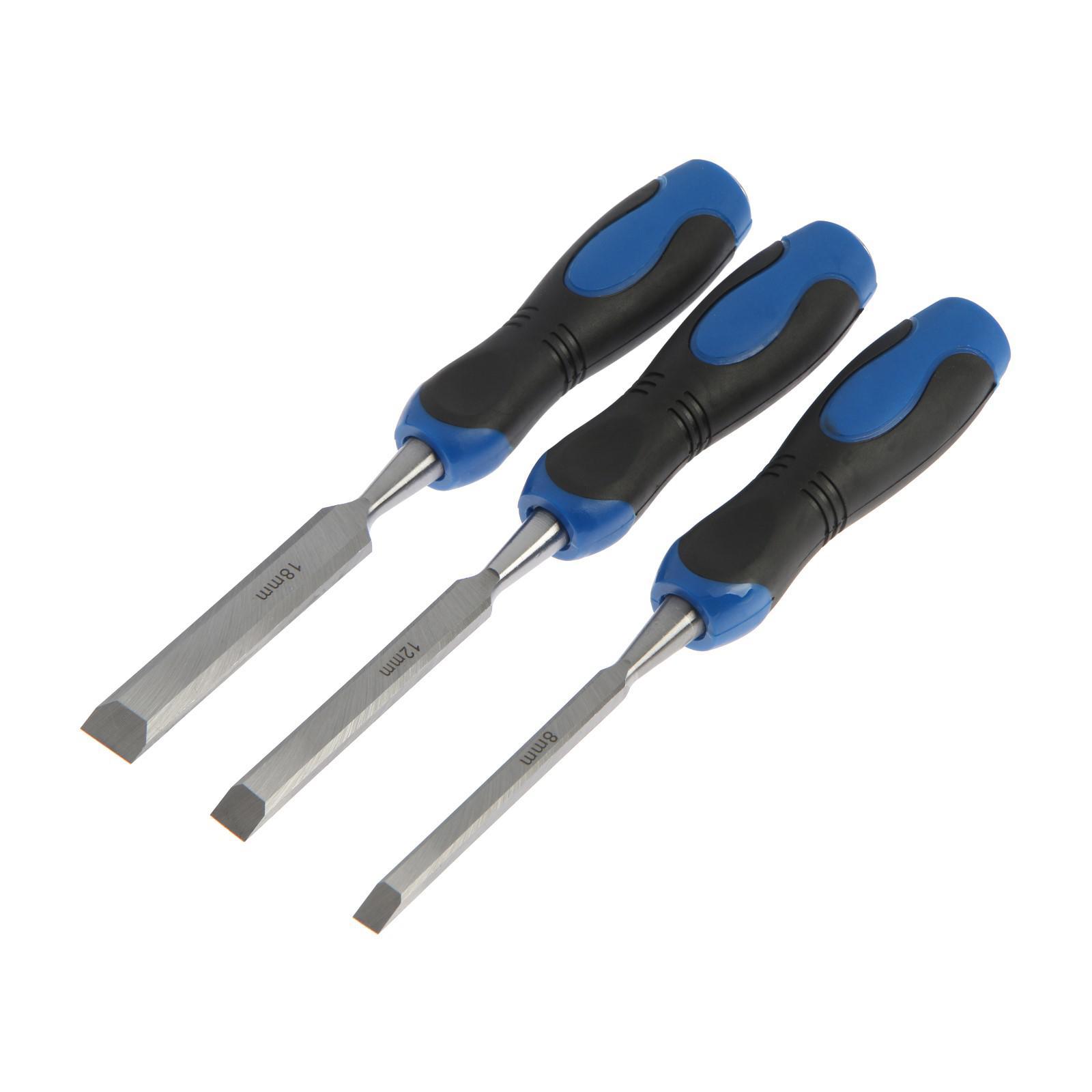 Изображение товара Набор стамесок-долот Тундра 5224301, металлический затыльник, 2К рукоятка, 8-12-18 мм