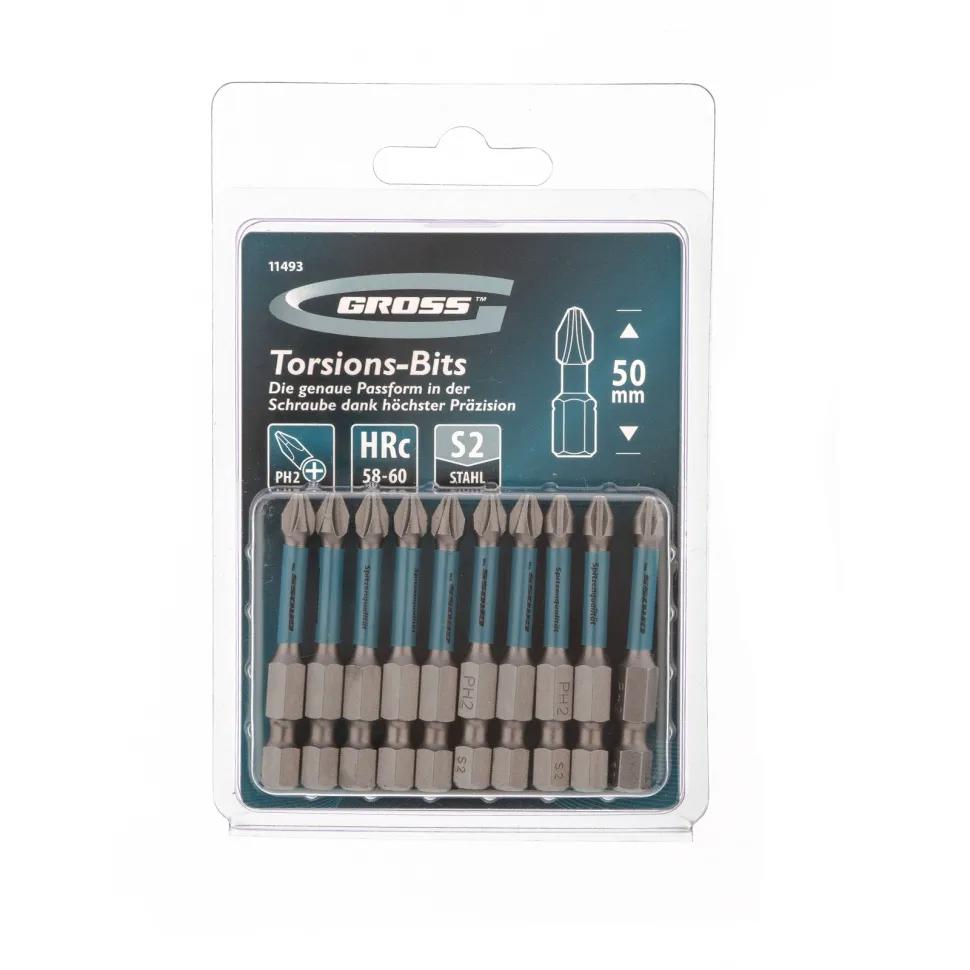 Изображение товара Биты ударные Gross PH2x50 мм 10 шт магнитные торсионные для шуруповерта