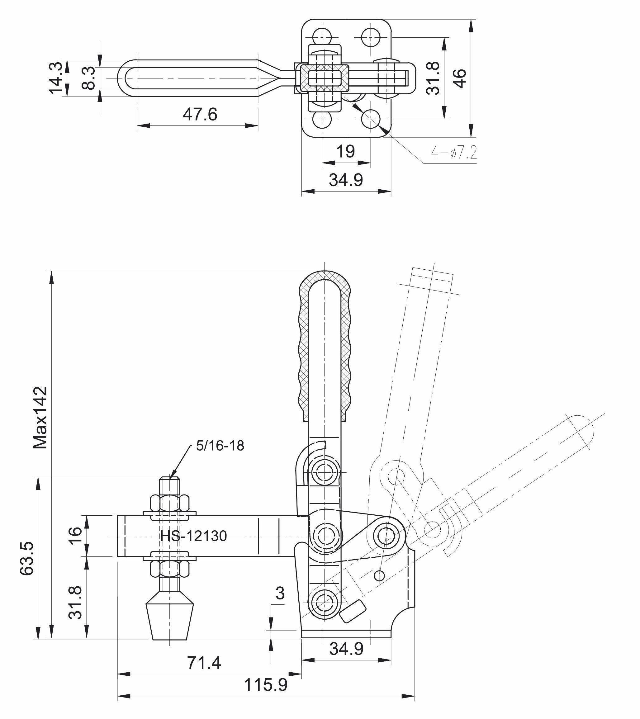 Изображение товара Зажим механический HS CLAMP HS-12130 с вертикальной рукоятью, до 227 кг