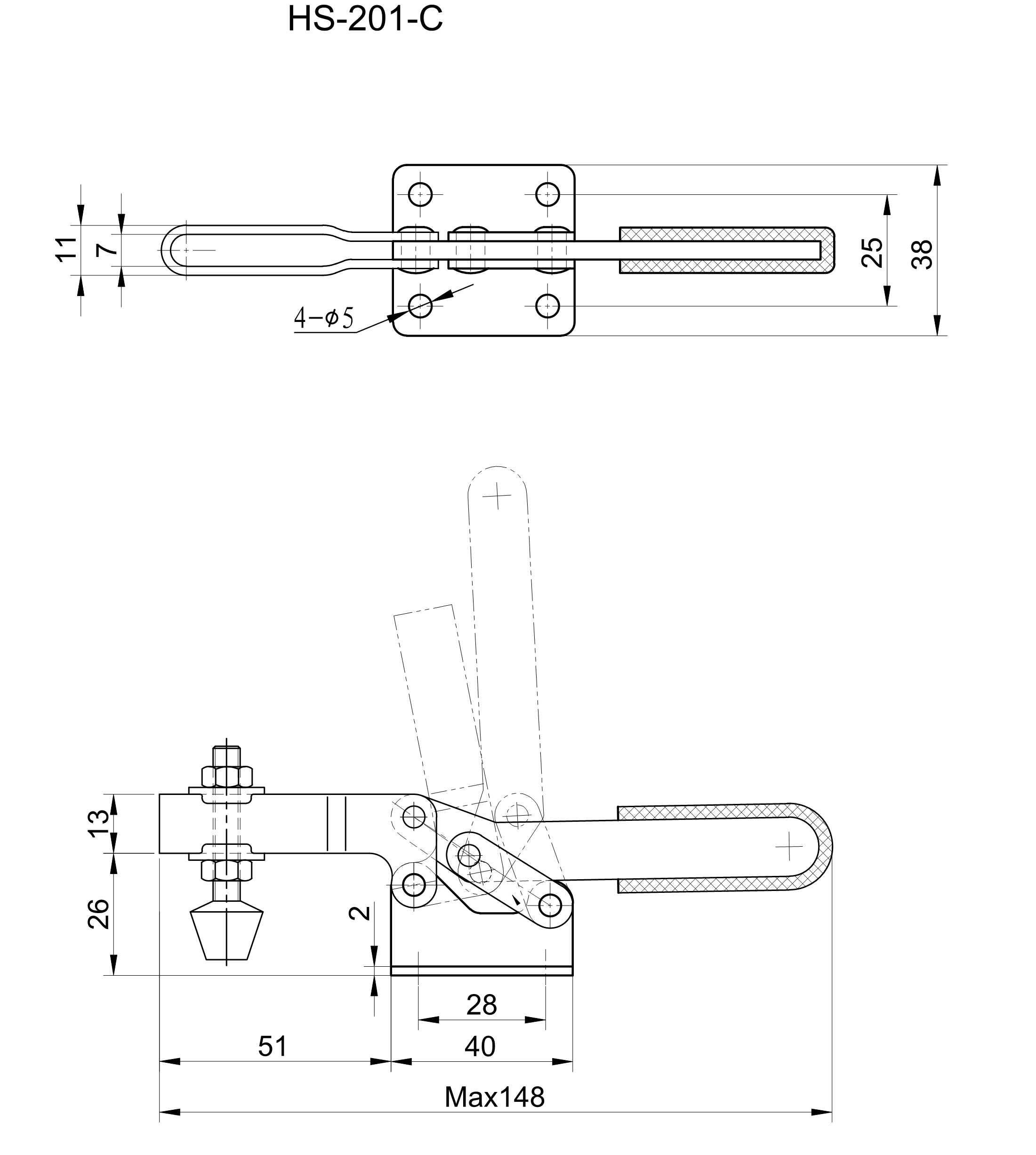 Изображение товара Зажим с горизонтальной рукоятью Hs Clamp HS-201-C
