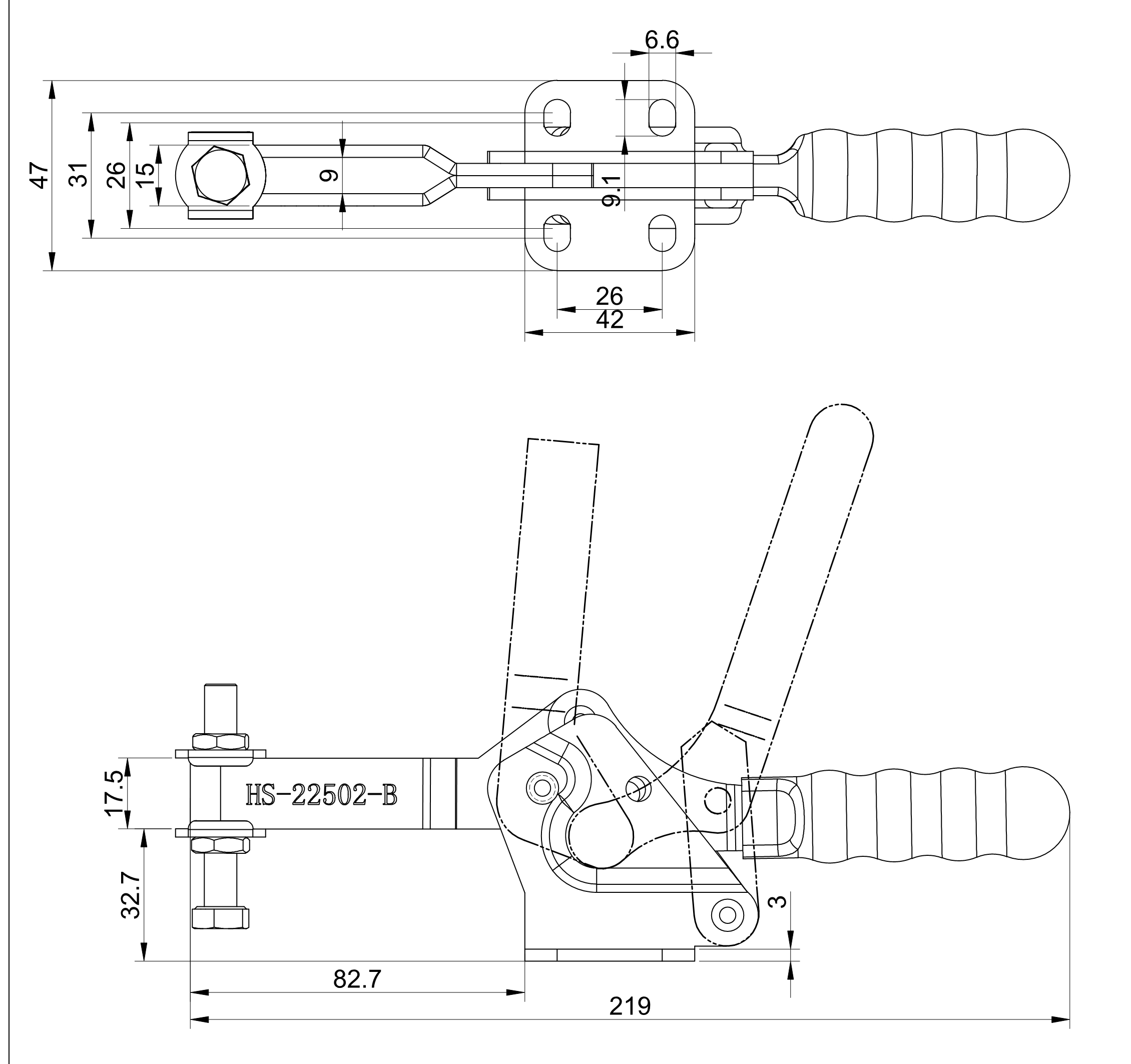 Изображение товара Зажим с горизонтальной рукоятью Hs Clamp HS-22502-B