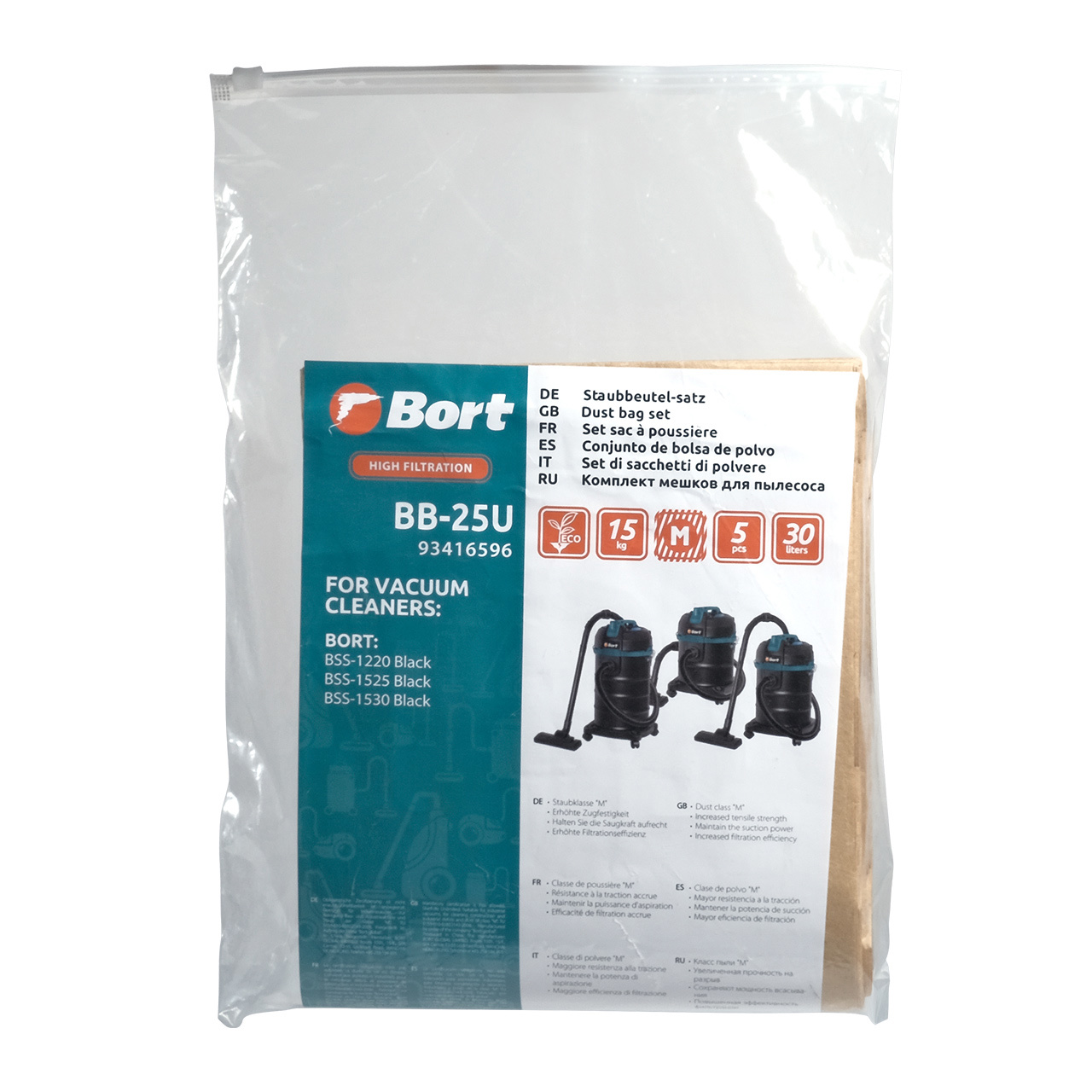 Изображение товара Мешки бумажные для пылесоса Bort BB-25U 93416596 30 л, 5 шт Изображение товара Мешки бумажные для пылесоса Bort BB-25U 93416596 30 л, 5 шт