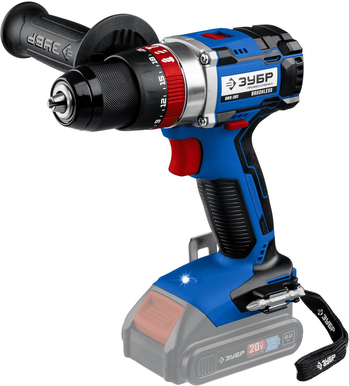 Изображение товара Аккумуляторная дрель-шуруповерт Zubr DBS-201 20 В бесщёточный ударный