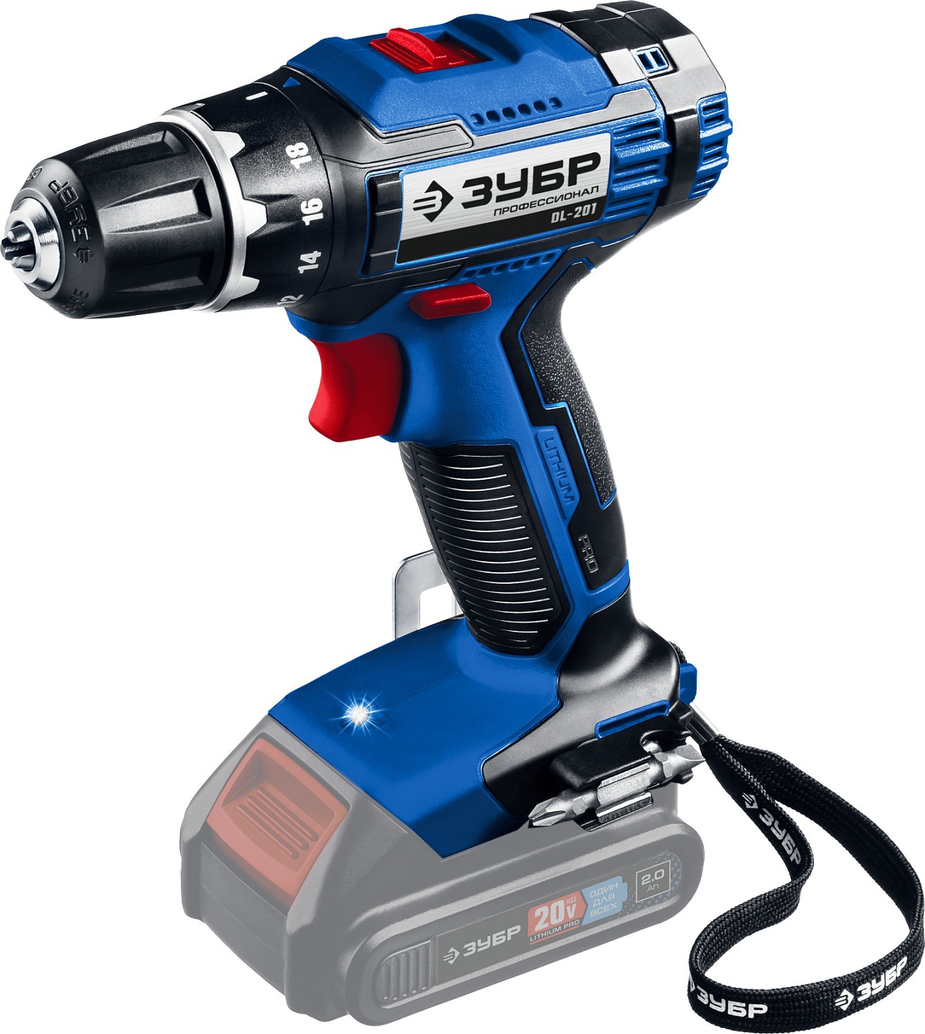 Изображение товара Аккумуляторная дрель-шуруповерт Зубр DL-201 20 В мощный и надежный инструмент