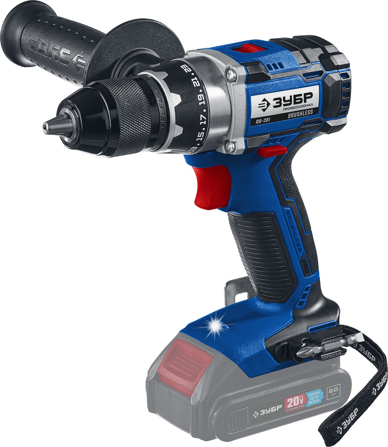 Изображение товара Дрель-шуруповерт аккумуляторная Зубр DB-201 20 В бесщеточный с мощным крутящим моментом