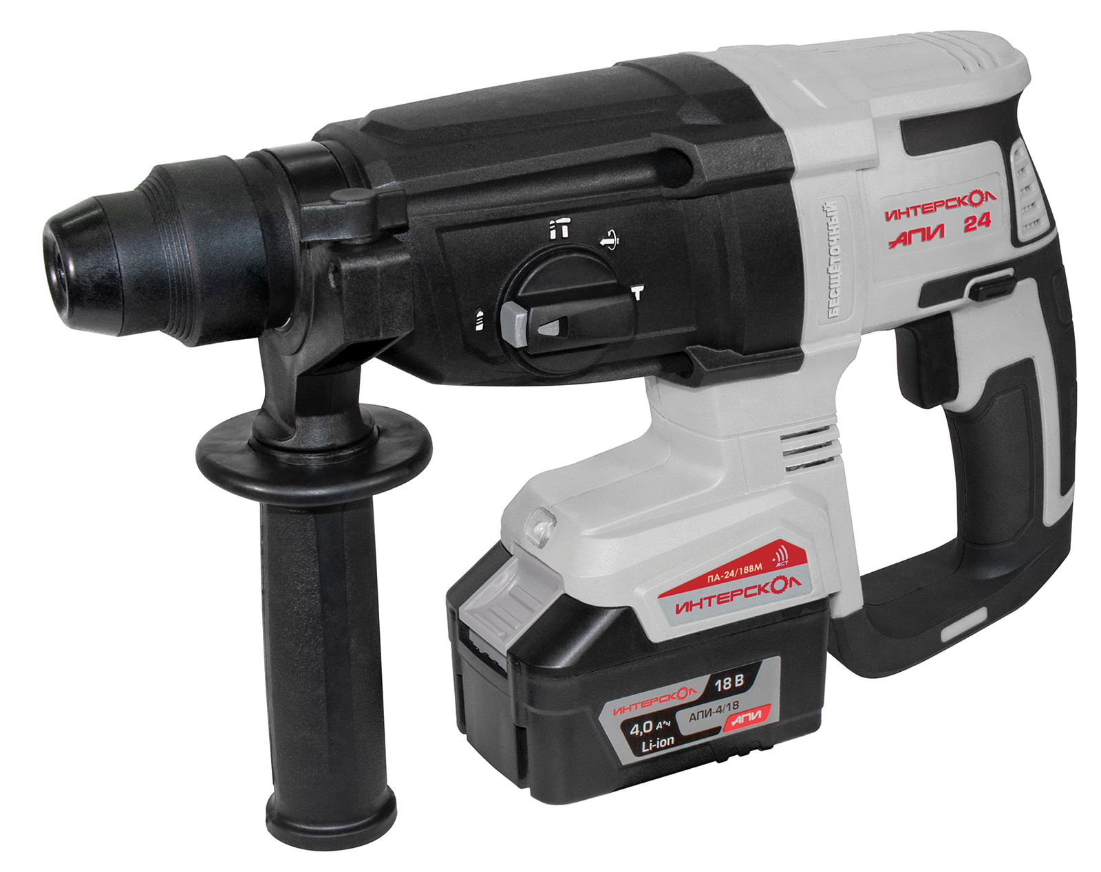 Изображение товара Перфоратор аккумуляторный бесщеточный SDS Plus Интерскол ПА-28/18ВМ 730.4.1.70, 18 В Li-Ion 1x4 Ач, 2.6 Дж