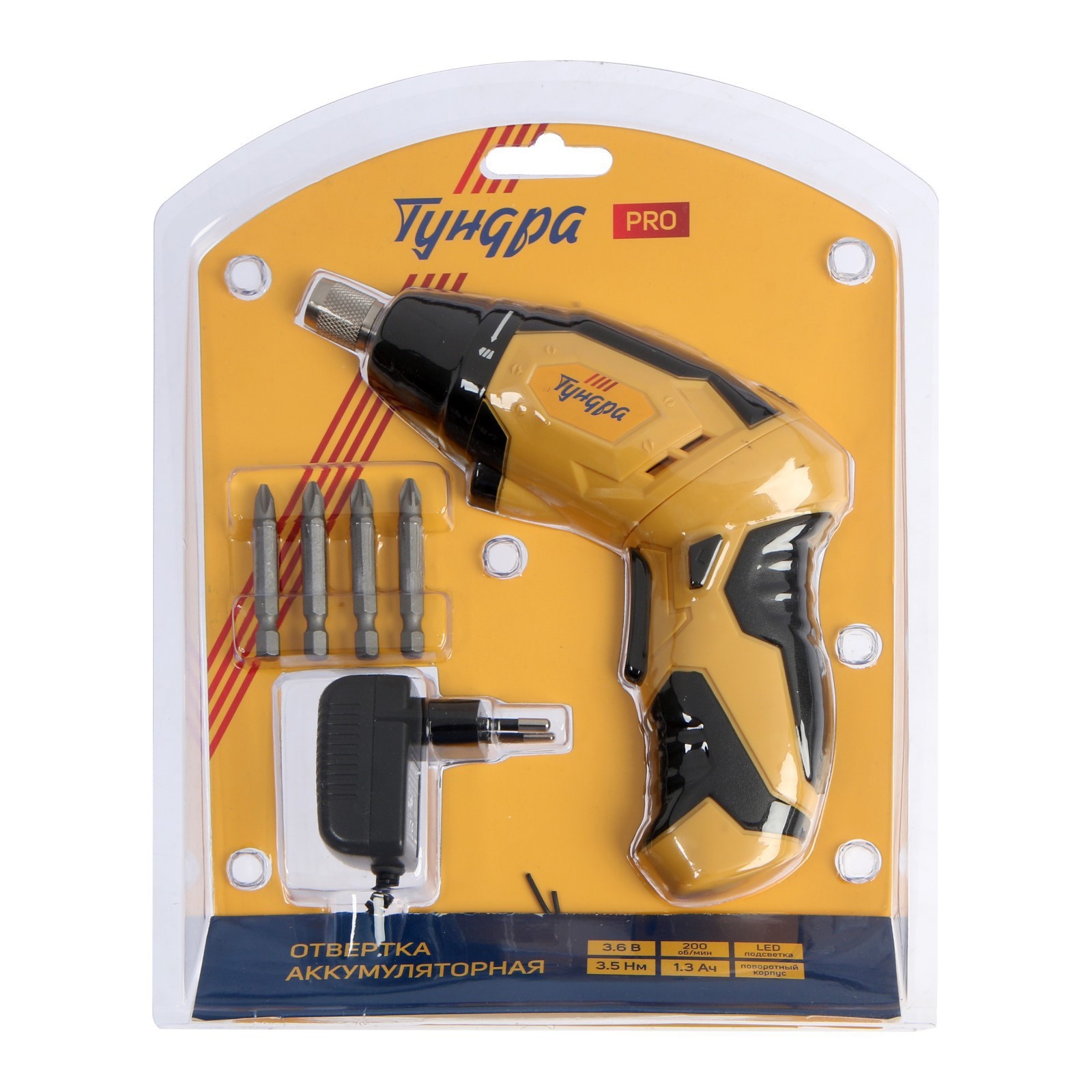 Изображение товара Отвертка аккумуляторная Тундра Pro 3.6 В Li-ion 1.3 Ач