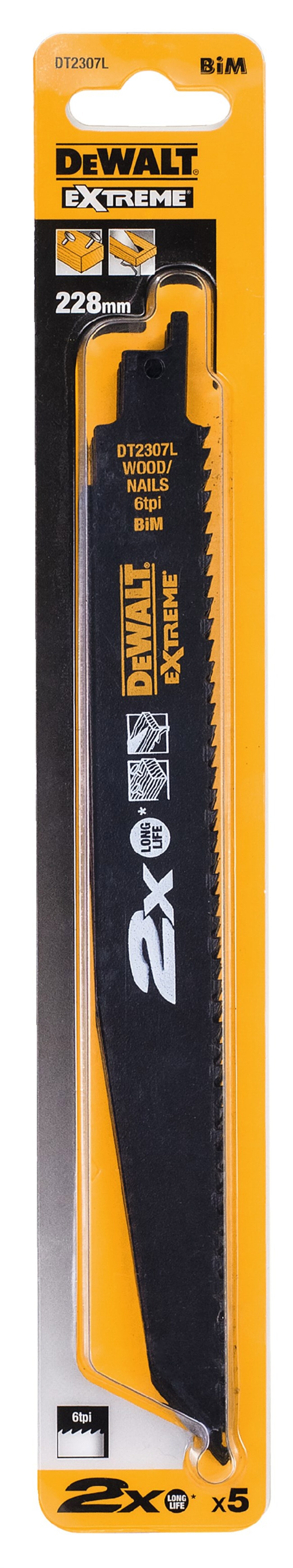 Изображение товара Полотно для сабельной пилы по дереву Dewalt DT2307L-QZ 228 мм, 5 шт