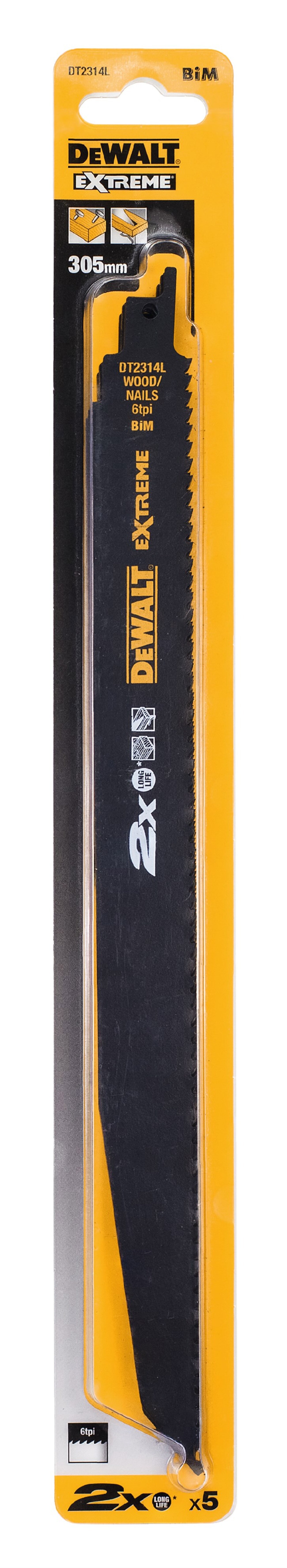 Изображение товара Полотно для сабельной пилы по дереву Dewalt DT2314L-QZ 305 мм, 5 шт