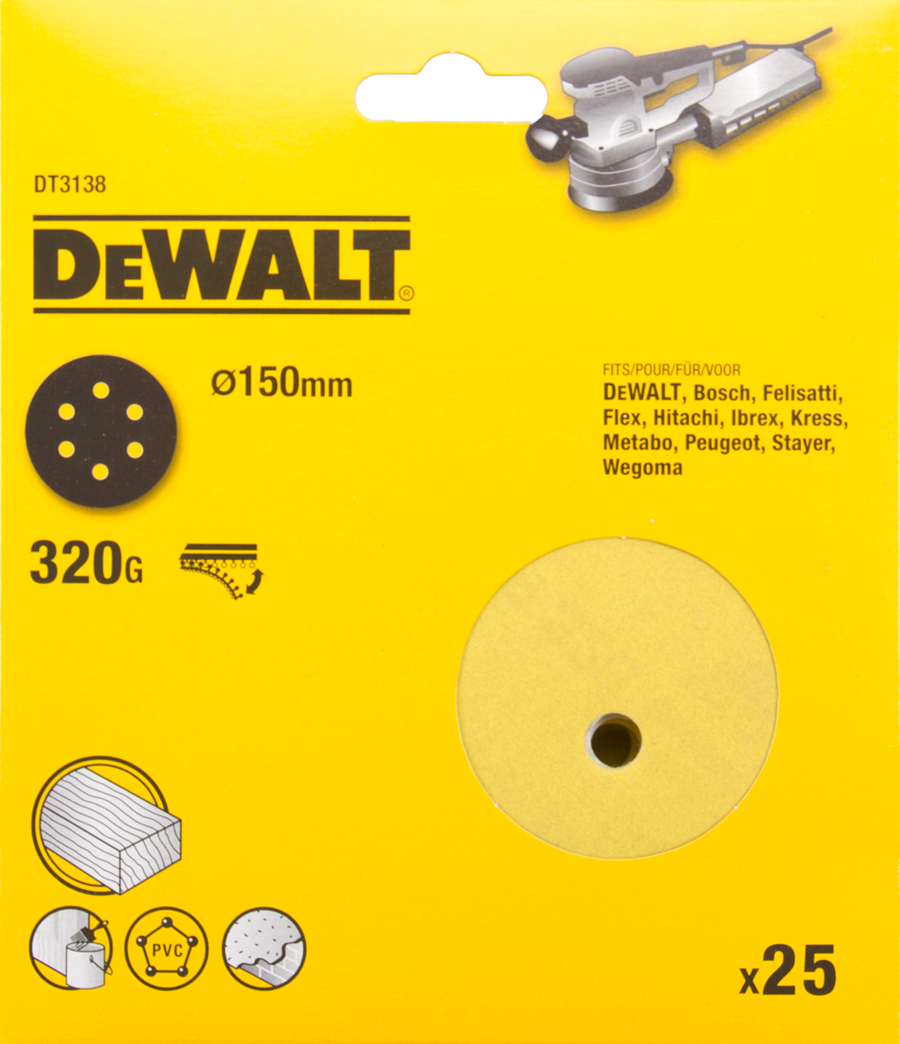 Изображение товара Круг шлифовальный Dewalt P320 150 мм для шлифовки 25 шт
