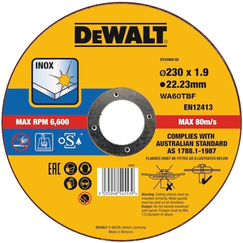 Изображение товара Диск отрезной по нержавеющей стали тип 41 Dewalt 230x22.2x1.9 мм