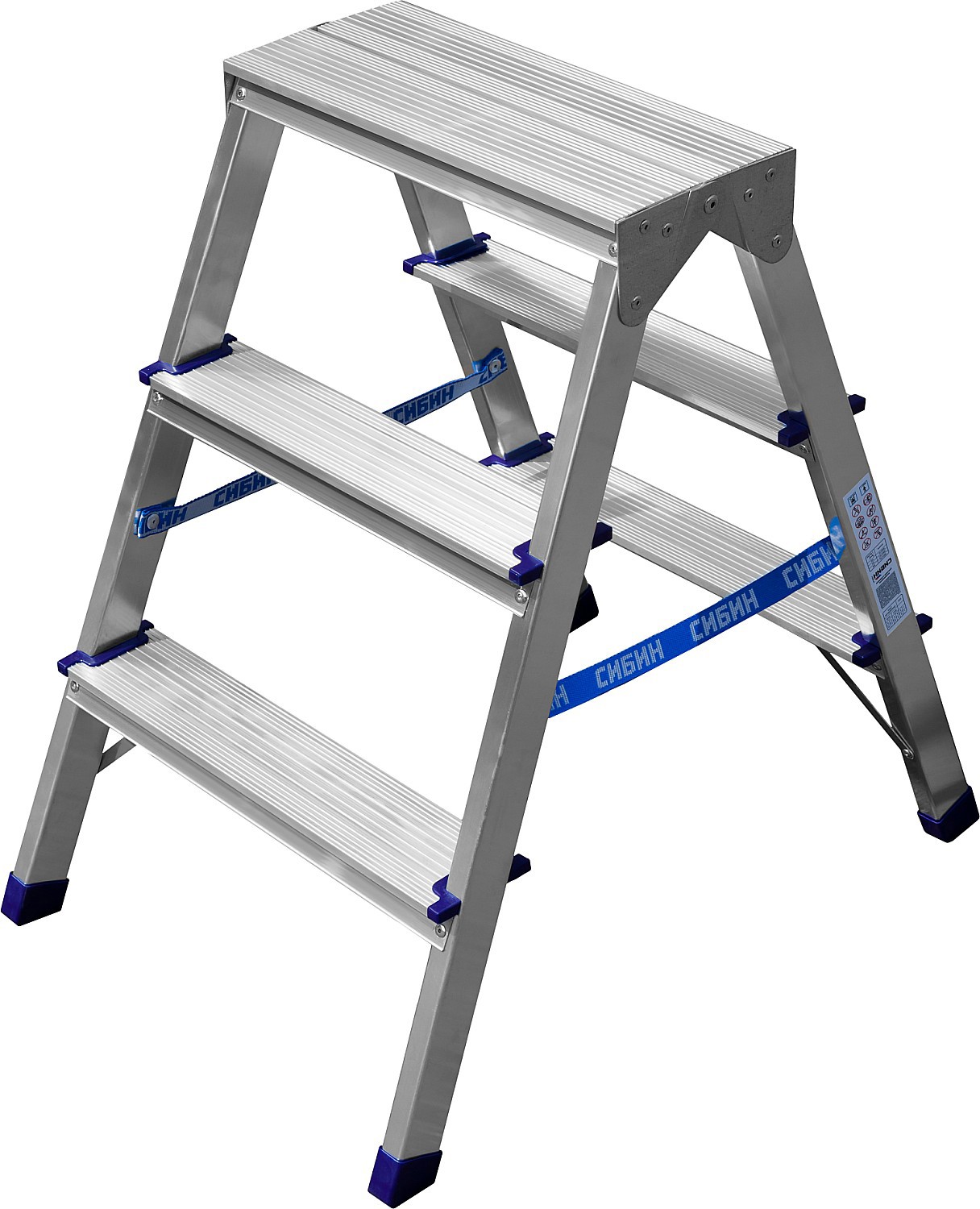 Изображение товара Алюминиевая стремянка Сибин 38825-03 3 ступени нагрузка 150 кг легкая компактная