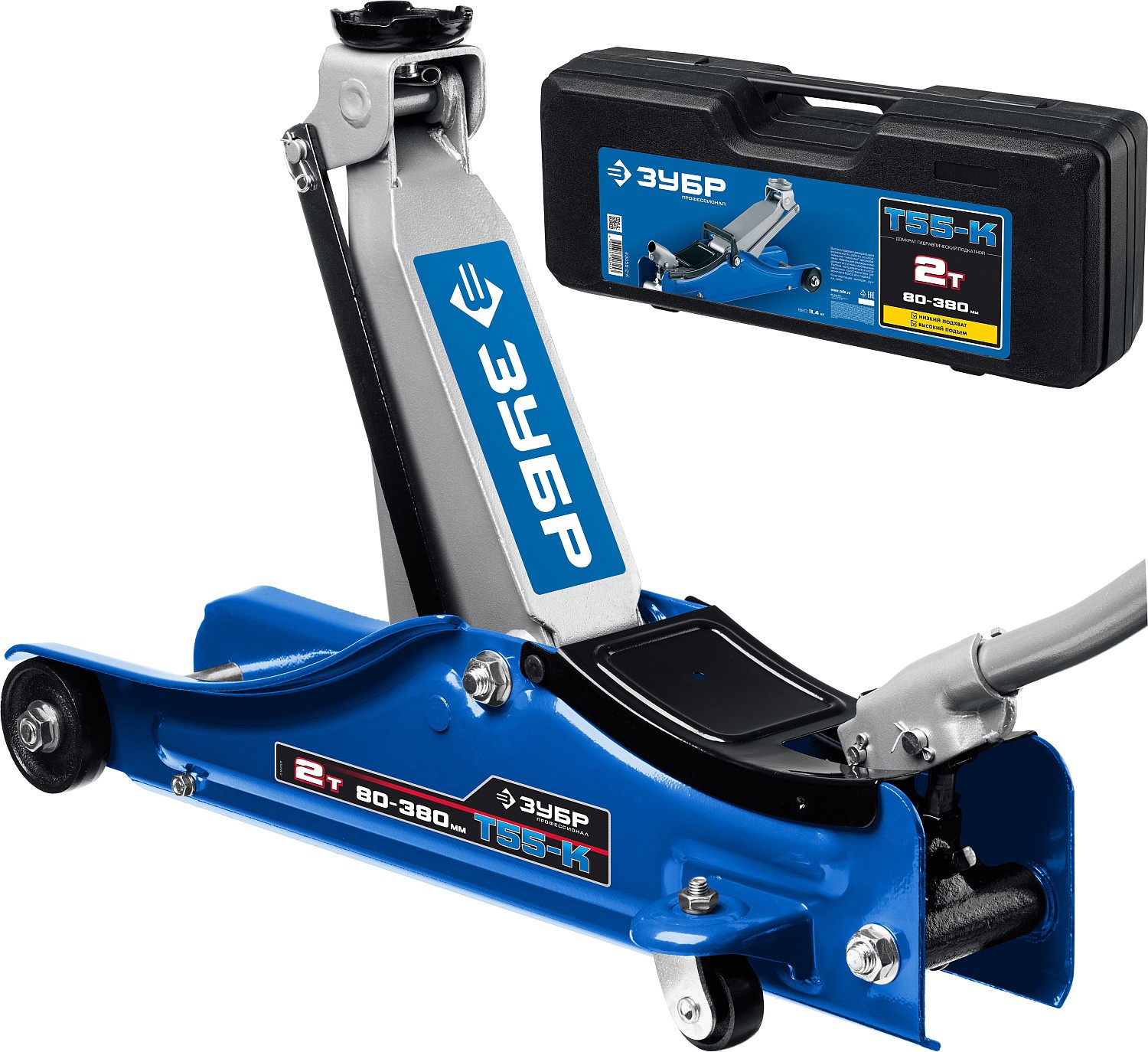 Изображение товара Домкрат подкатной гидравлический Зубр 43058-2-K до 2 т, 80-380 мм