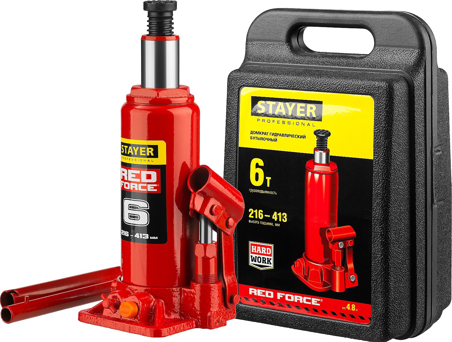 Изображение товара Домкрат бутылочный гидравлический Stayer 43160-6-K_z01 до 6 т, 216-413 мм