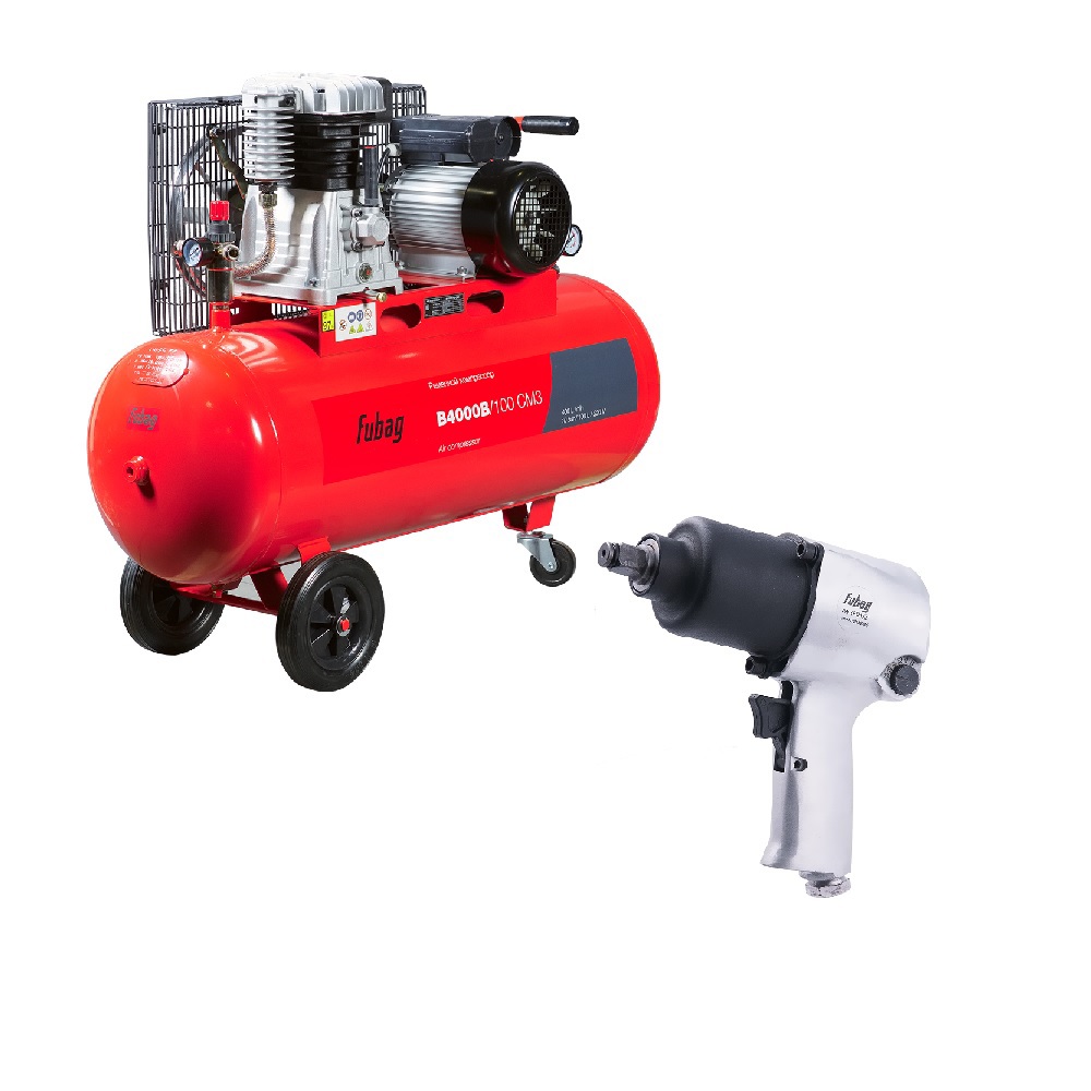 Изображение товара Компрессор ременной Fubag B4000B/100 СМ3 100 л 400 л/мин в комплекте с гайковертом пневматическим ударным Fubag IW680