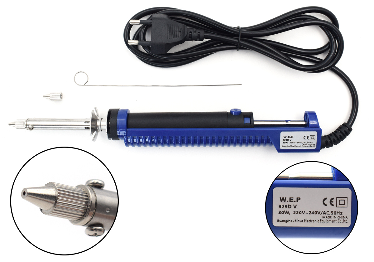 Изображение товара Электрический паяльник W.E.P 929D-V с оловоотсосом 30 Вт