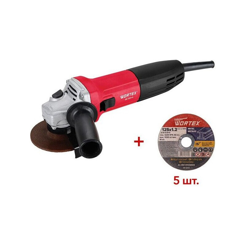 Изображение товара Угловая шлифовальная машина Wortex AG 1207-6 750 Вт 125 мм с комплектом отрезных дисков