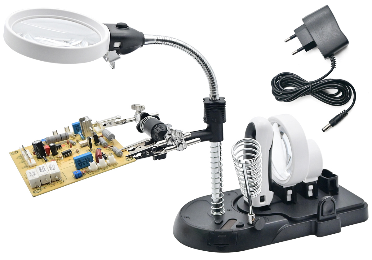 Изображение товара Держатель и лупа для паяльника Kitoki М7749397 с подсветкой и регулируемым зажимом