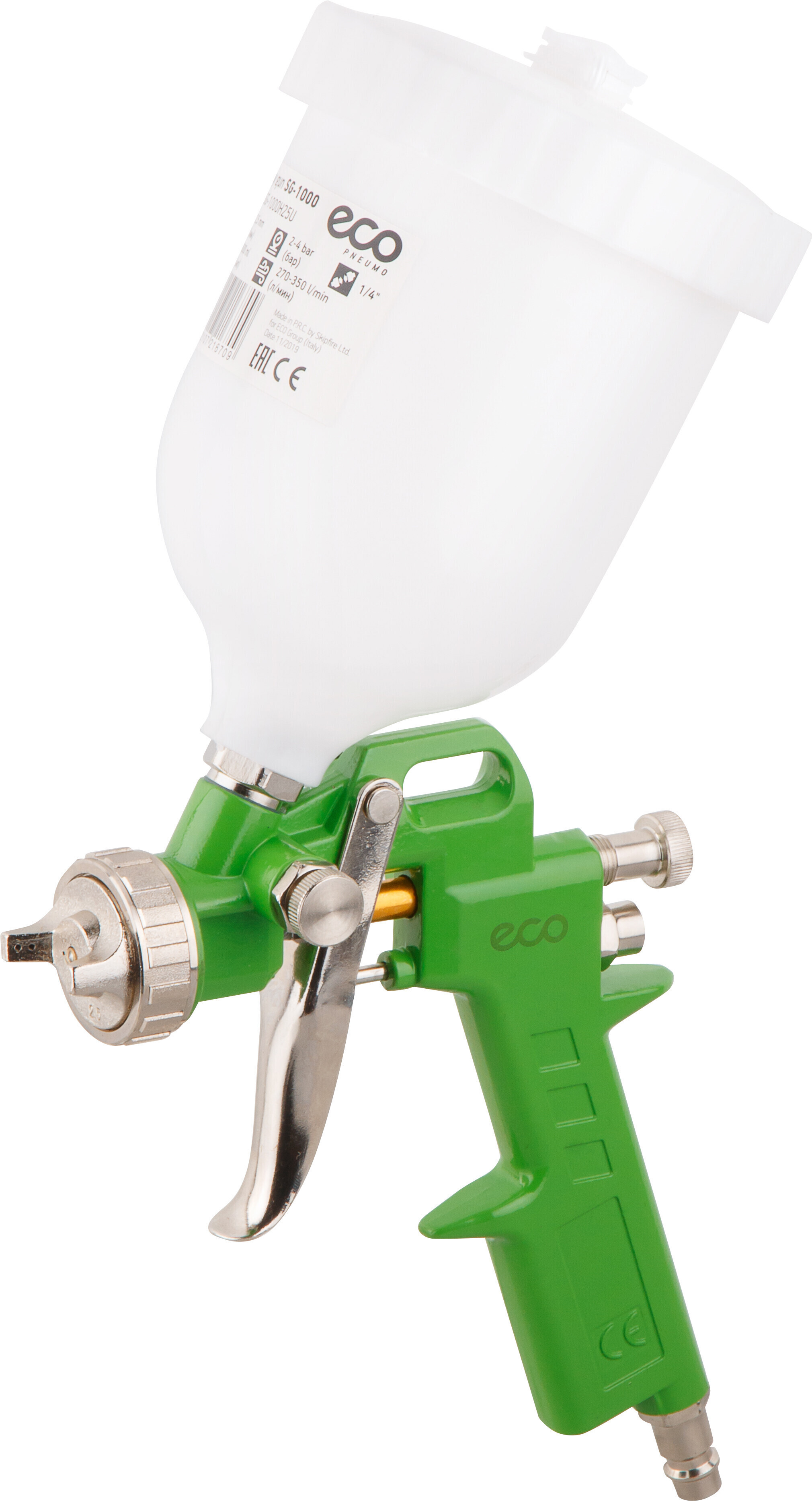 Изображение товара Краскопульт пневматический ECO SG-1000H25U HVLP верхний бак 0.6 л 350 л/мин