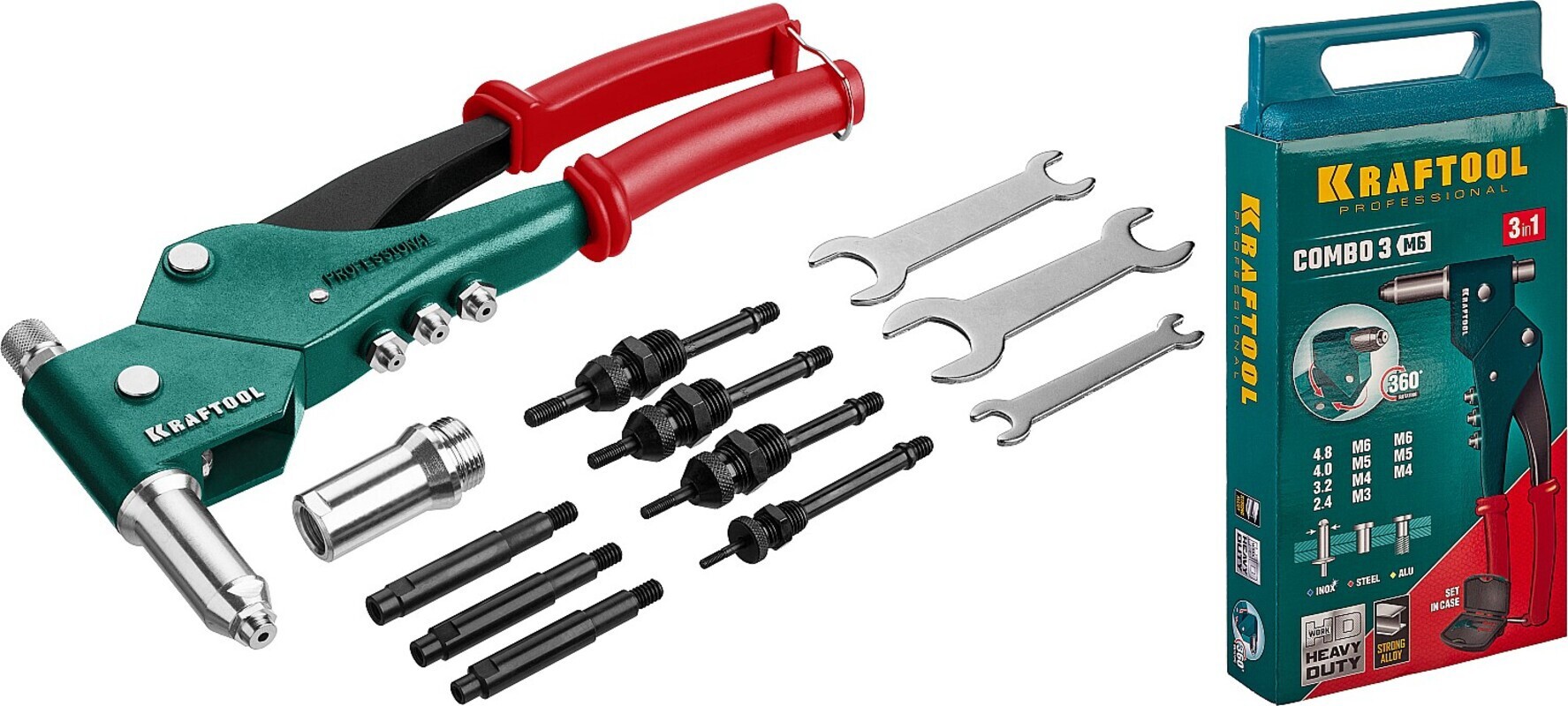 Изображение товара Заклепочник ручной Kraftool Combo3 31178 с поворотной головкой и кейсом