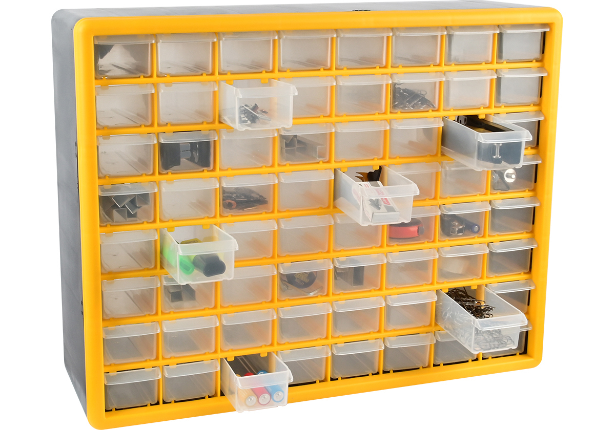 Изображение товара Ящик 64 ячейки 37.50x18x52.20 см Пластик цвет синий/прозрачный/черный