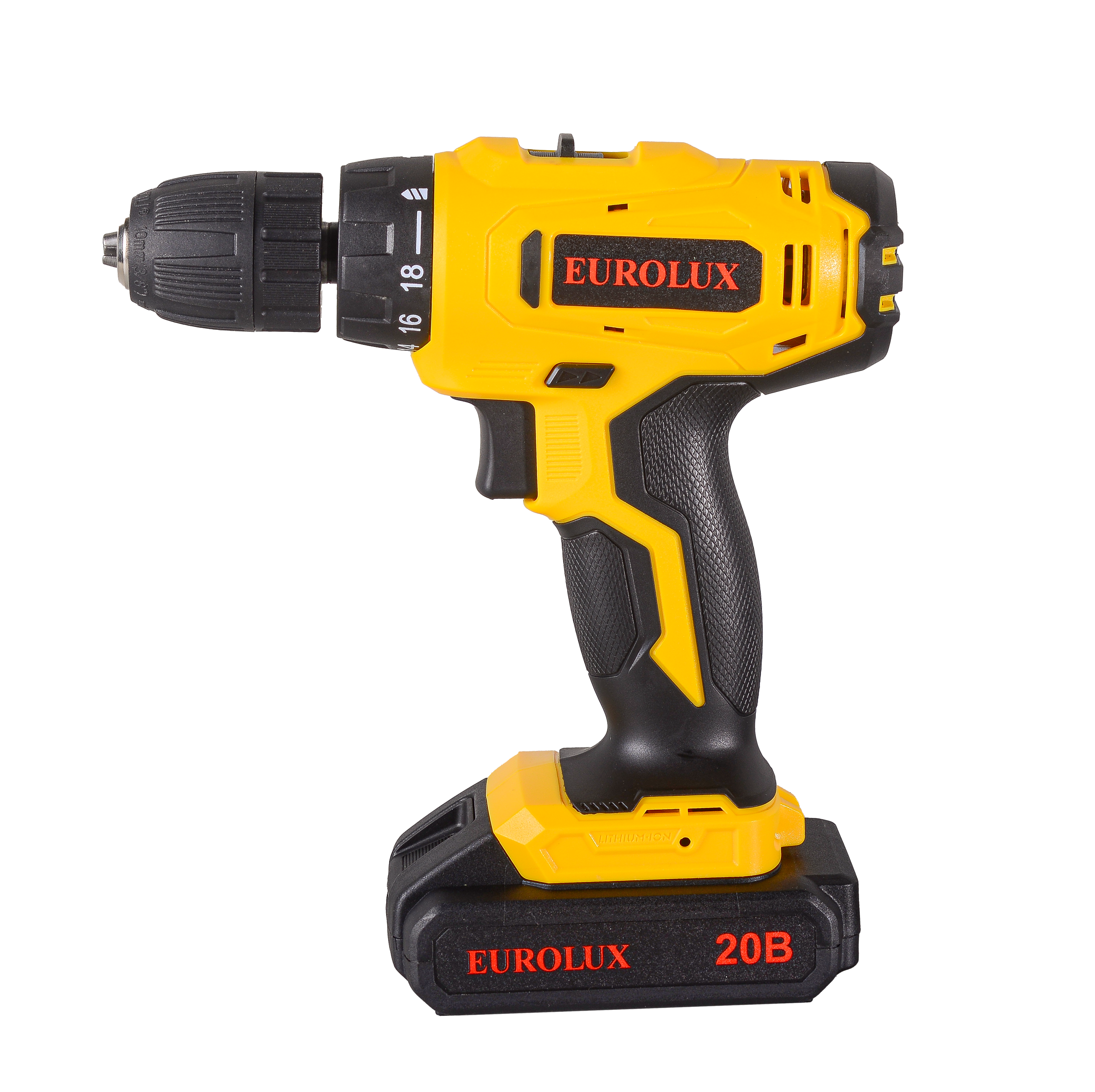 Изображение товара Аккумуляторная дрель-шуруповерт Eurolux ДА-20/2Li 20В 2х1.5Ач легкий мощный инструмент