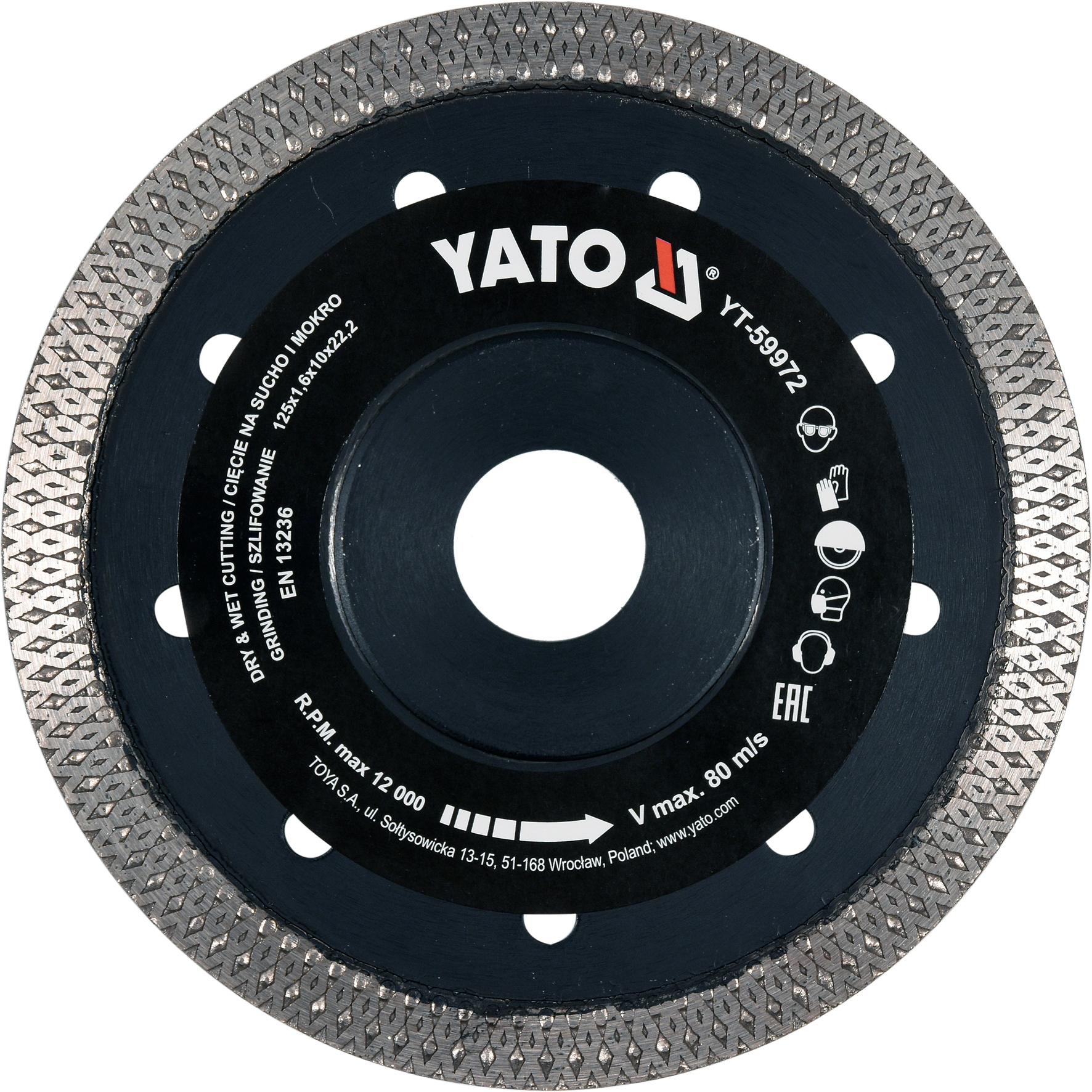 Изображение товара Диск алмазный по бетону Yato YT-59972 сплошной 125x22.2x1.6 мм