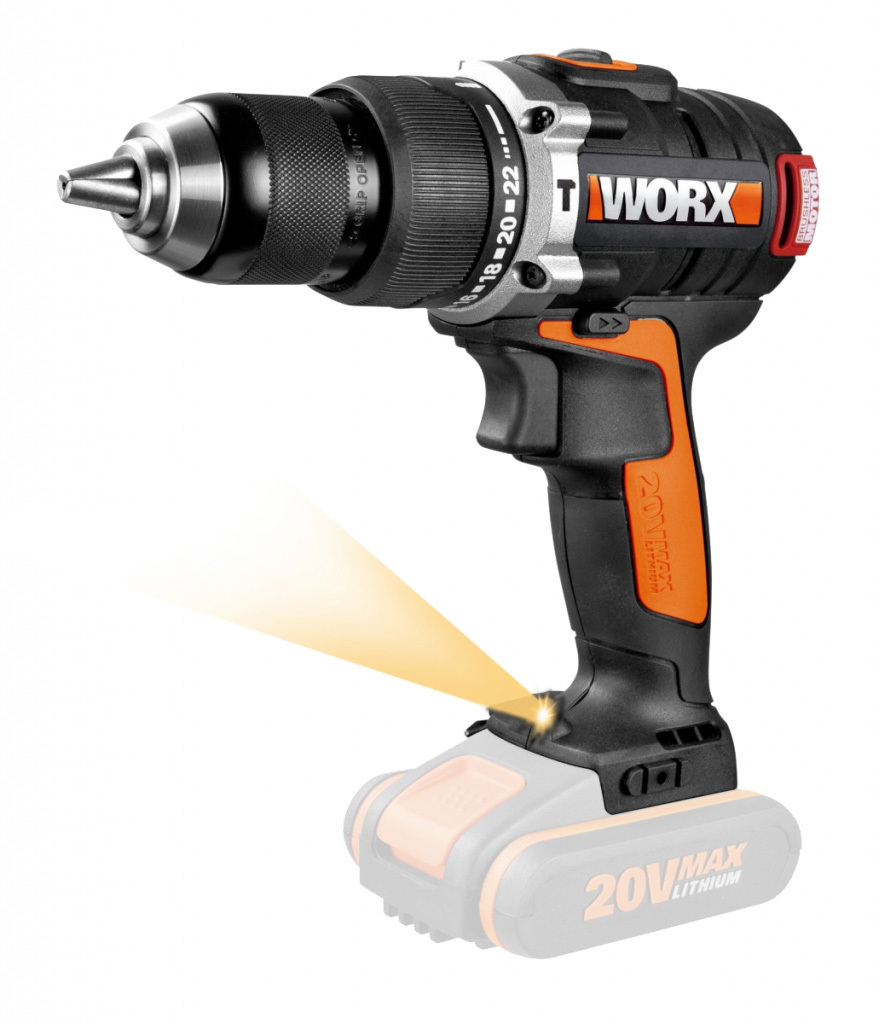 Изображение товара Аккумуляторная ударная дрель-шуруповерт WORX WX354.9 НСК 20 В с функцией удара